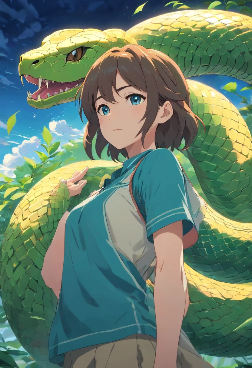 A large snake slipped away,VIPER,venomize,mysterious creature, A majestic, Nine snake heads, Fierce,unholy, mystical aura, surreal atmosphere,(Chinese folk suspense, terroral, Supernatural comic book style), hyper qualit,hyper HD,4K,Don't be characterized
