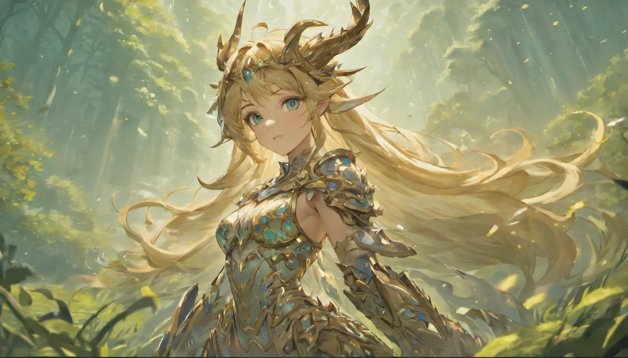 High details, Best quality, 8K, [Ultra detailed], Masterpiece, Best quality, (Extremely detailed), Dynamic Angle, super wide shot, Photorealistic, anime big breast， wide angles, (((Anatomically correct)))  preparing to fight (intense detail, Masterpiece, Best quality: 1.5), anthropomorphic female deer  (intense detail, Masterpiece, Best quality: 1.5),From the Ark of Tomorrow，Forest deer warrior woman ，blond hairbl, Long hair, Wavy hair, deer ear, Dynamic eye color, Wearing heavy elven armor LnF, Shiny metal, Holding a sword, Stand near the unicorn, Green meadows, Blue sky background and some cloud background depth of field (Intricate details, Masterpiece, Best quality: 1.5), Dynamic Angle, (Intricate details, Masterpiece, Best quality: 1.5), High details, Best quality, A high resolution, ultra-wide-angle