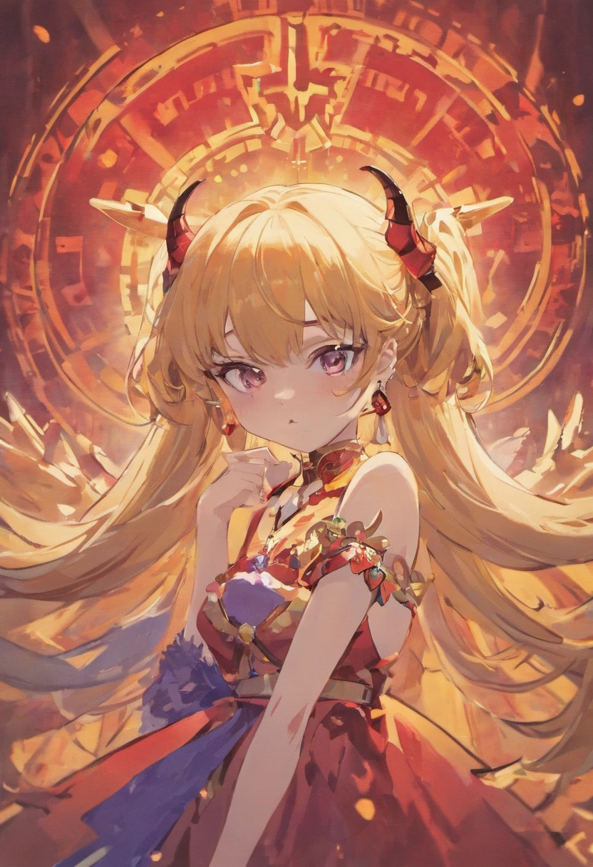 bj_Devil_angel, 1girl, horns, jewelry, solo, long_hair, earrings, looking_at_viewer, upper_body,