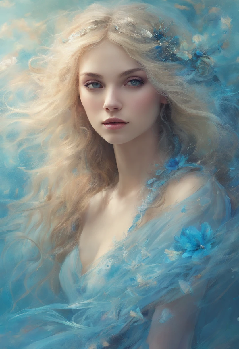 (high quality, relax art:1.2), a beautiful girl, (long messy blond hair), (light-blue crop top dress)