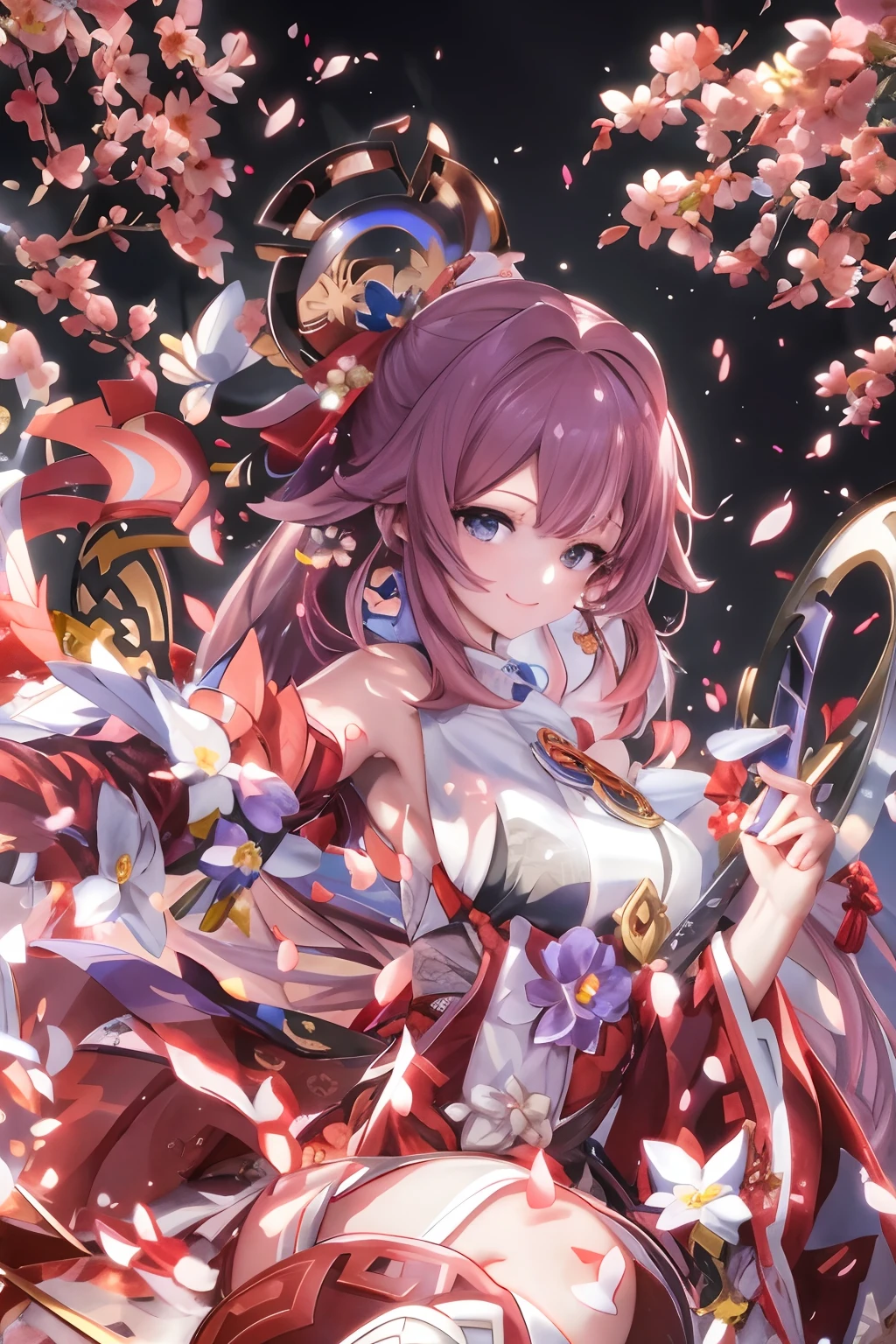 Anime girl with sword and armor surrounded by flowers, Ayaka Genshin Impact, best anime 4k konachan wallpaper, ayaka game genshin impact, Anime art wallpaper 8k, anime art wallpaper 4k, anime art wallpaper 4k, anime style 4 k, by Kamagurka, clean detailed anime art, keqing from genshin impact