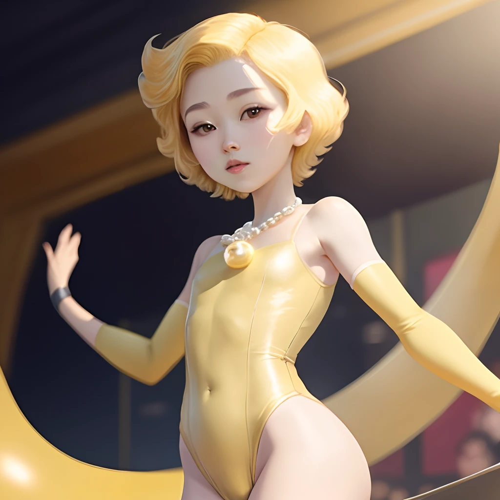 Yellow pearl, steven universe, flat chest, yellow leotard short hair