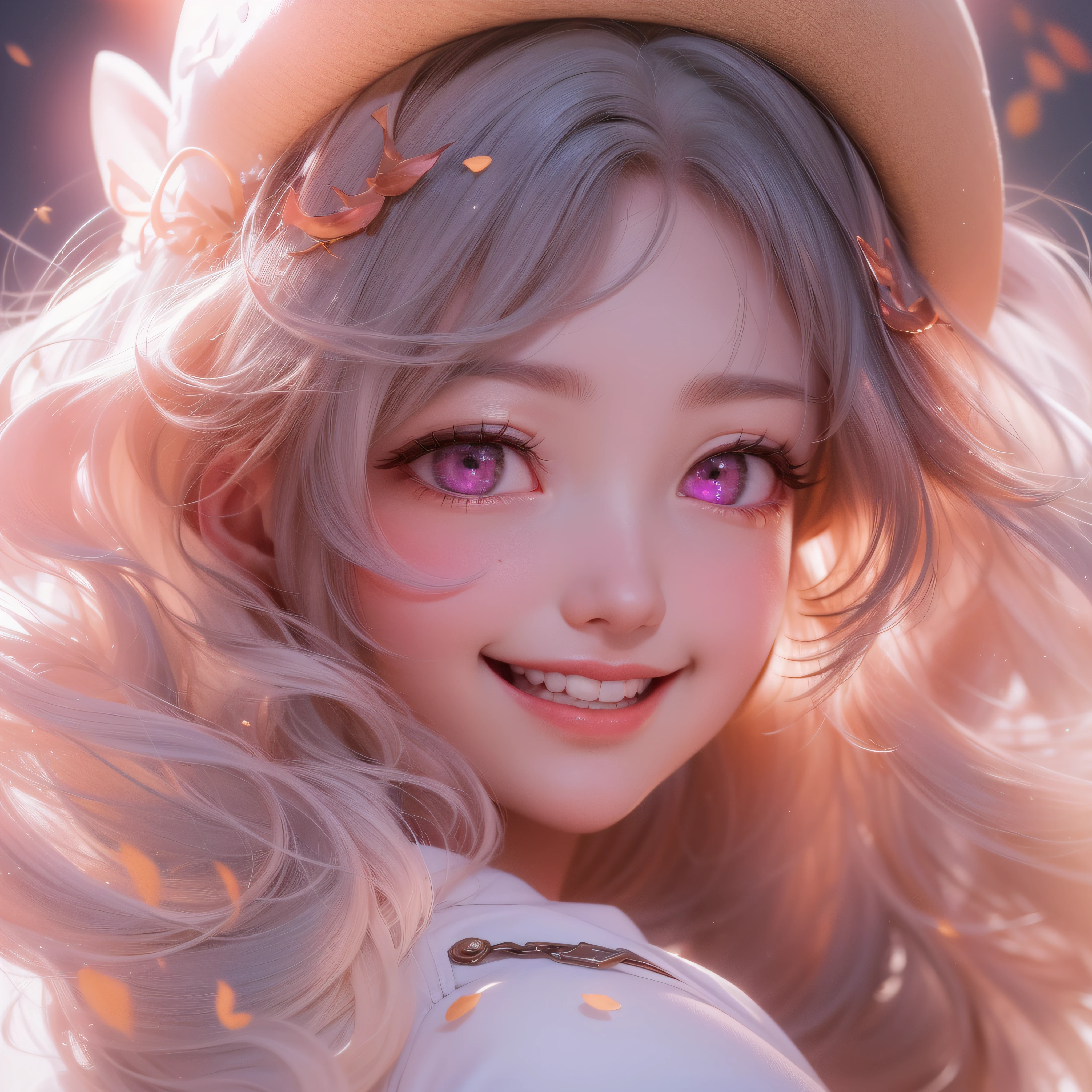 Close up of a smile with the corners of the mouth raised、Nurse、Nurse Costume、Cosplay、(realisitic、hight resolution)、(1 girl in)、Nurse、Do-Up Eye、Korean Girl、(Best Quality), (masutepiece), (1girl in), Solo, a beauty girl, Perfect face, Big Breast,dreamlikeart、Highly detailed airbrush art((Surreal))、Volumetric lighting、(top-quality)、The ultra-detailliert、(The composition of the movement:1.4)、Highly detailed colorful details、(Bright lighting)、dynamic compositions、Ray traching、The mirror reflects light、Shallow depth of field、ultra-detailliert、mixing  exposure、nffsw、Her eyes are glowing pink、Staring at the pink sea。Her pink face is full of anticipation and courage for a nurse.、A smile appears on the lips of a nurse。 At the rear、The sun is slowly tilting to the west。Its light brings nurse light to the sea surface、The swaying waves create a beautiful scene。Her eyes are clearly glowing pink。Lots of pink