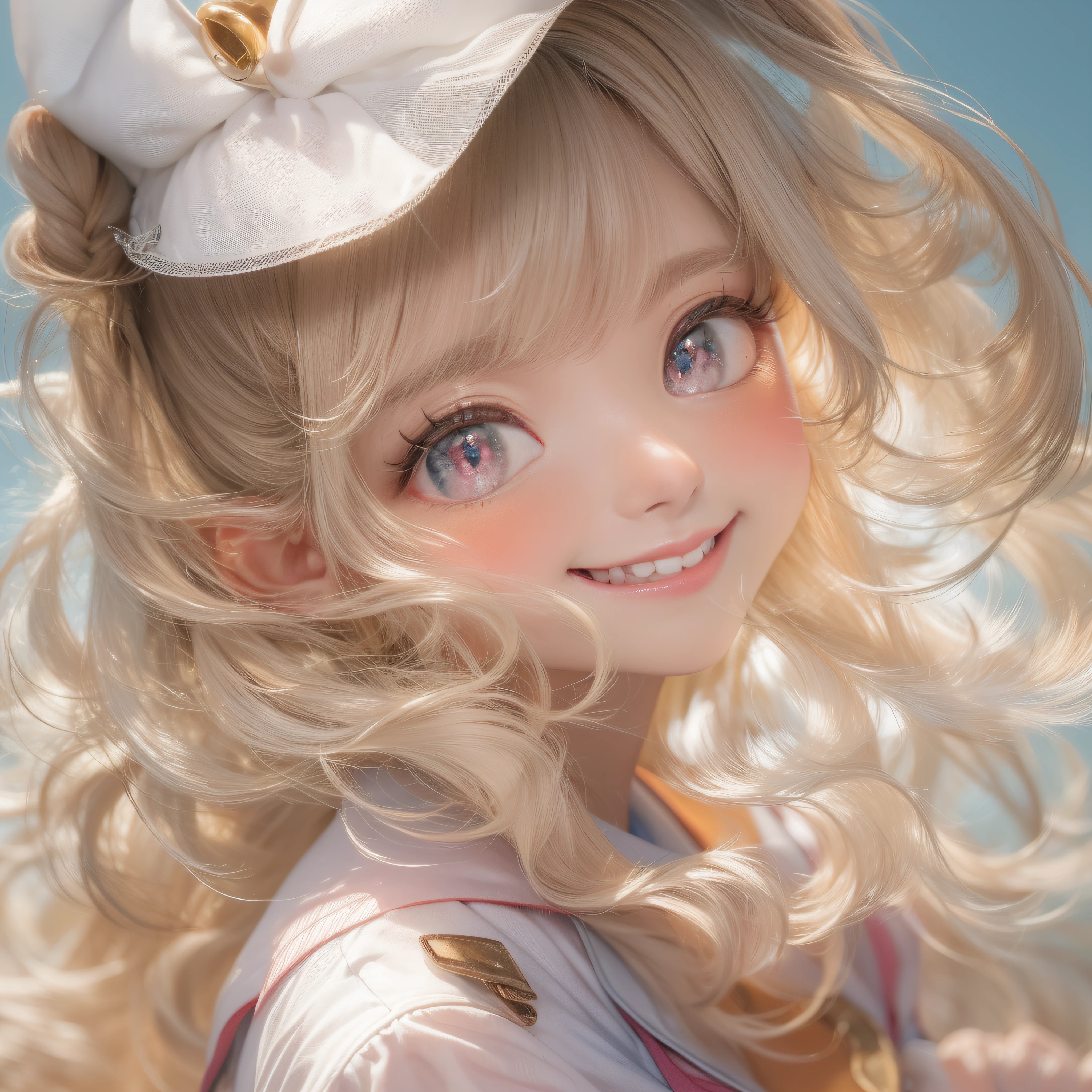 Close up of a smile with the corners of the mouth raised、Nurse、Nurse Costume、Cosplay、(realisitic、hight resolution)、(1 girl in)、Nurse、Do-Up Eye、Korean Girl、(Best Quality), (masutepiece), (1girl in), Solo, a beauty girl, Perfect face, Big Breast,dreamlikeart、Highly detailed airbrush art((Surreal))、Volumetric lighting、(top-quality)、The ultra-detailliert、(The composition of the movement:1.4)、Highly detailed colorful details、(Bright lighting)、dynamic compositions、Ray traching、The mirror reflects light、Shallow depth of field、ultra-detailliert、mixing  exposure、nffsw、Her eyes are glowing pink、Staring at the pink sea。Her pink face is full of anticipation and courage for a nurse.、A smile appears on the lips of a nurse。 At the rear、The sun is slowly tilting to the west。Its light brings nurse light to the sea surface、The swaying waves create a beautiful scene。Her eyes are clearly glowing pink。Lots of pink