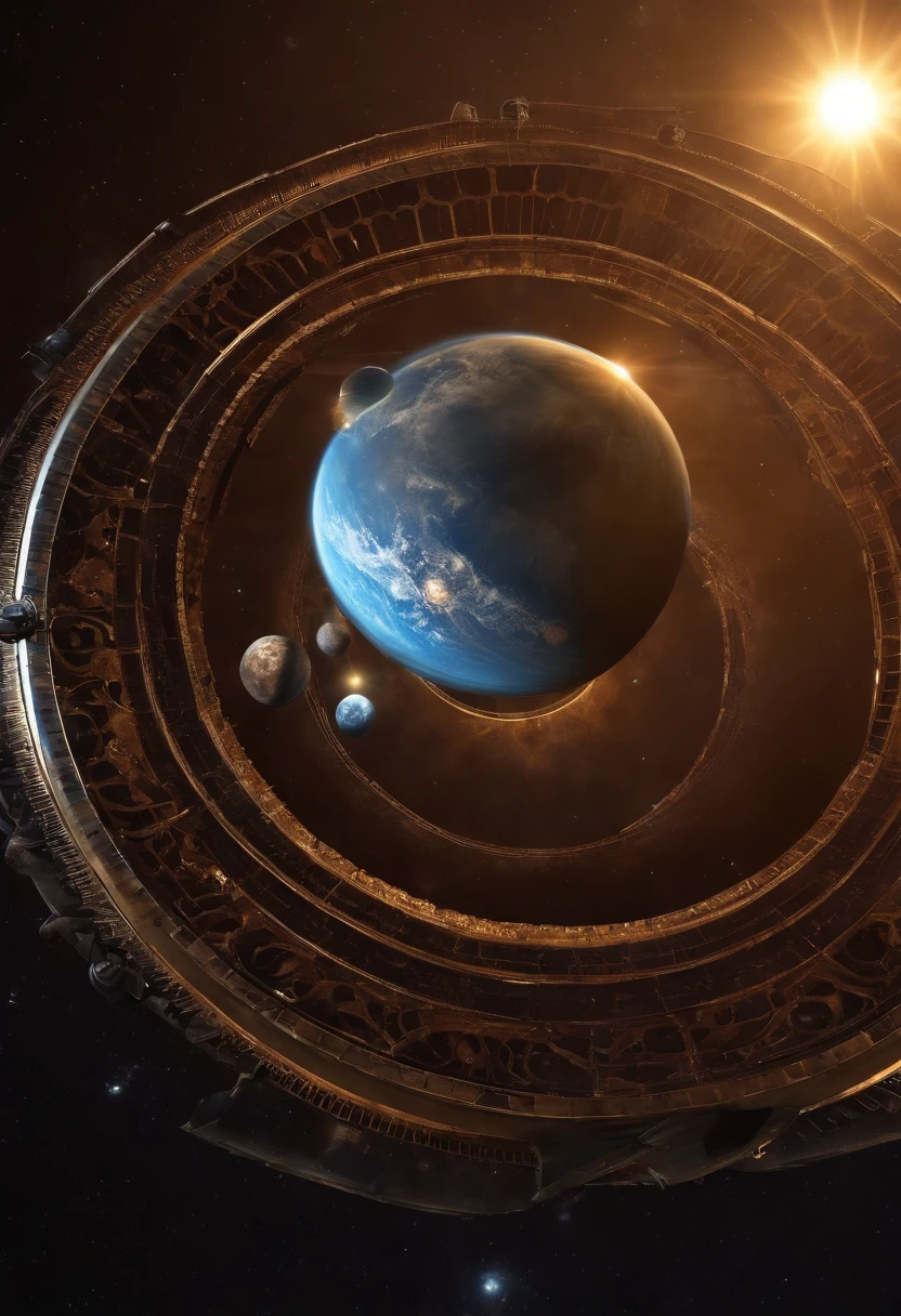 Imagem mostrando o sistema solar , Gears that only appear in small, discrete reflections hold and keep the planets moving