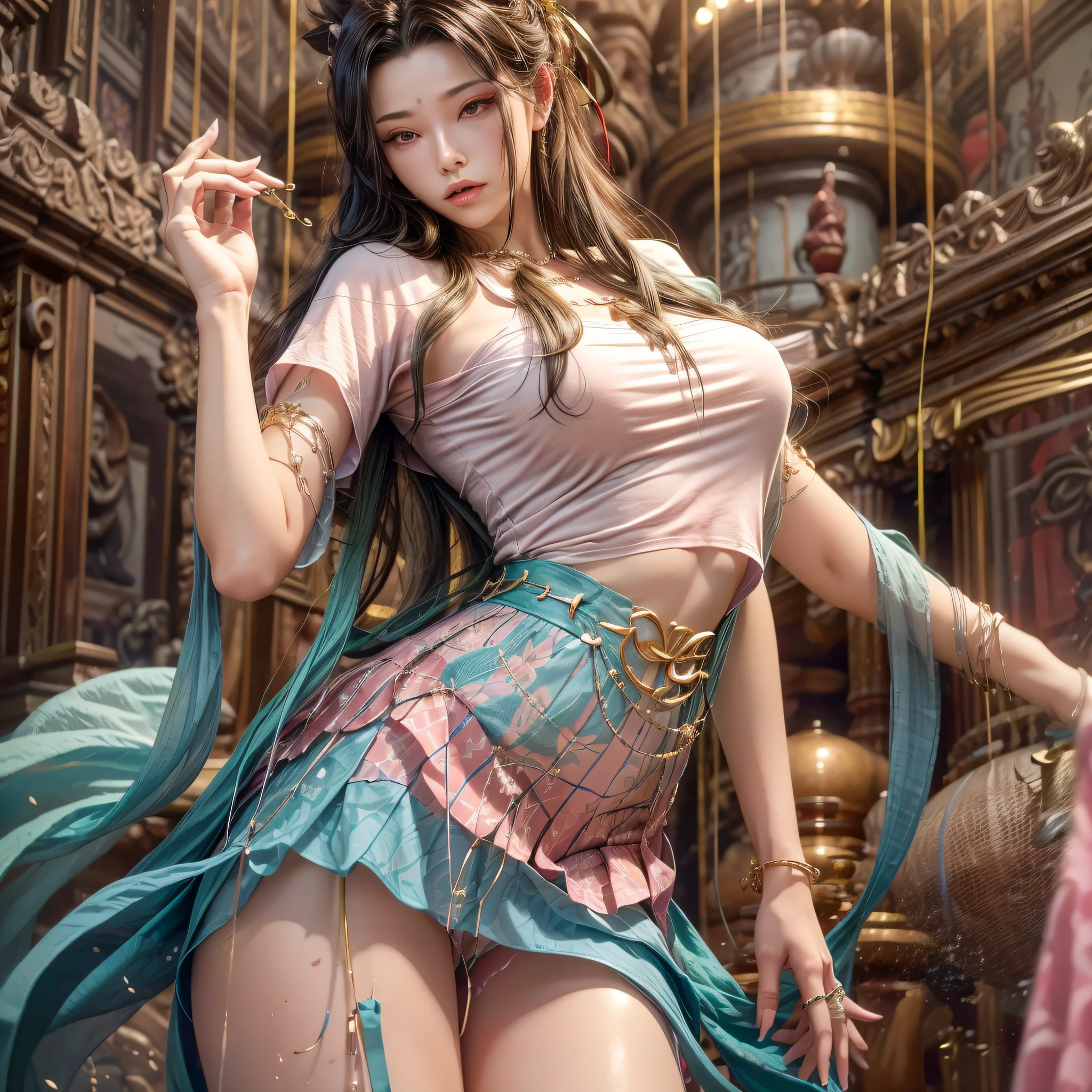 A girl in a short skirt with big breasts, A glimpse of the shock, Good-looking, No powder applied, But she looked bright, I couldn't help but look around her, I saw that her daughter was tall,A pair of round breasts bulged the pink skinny T-shirt,The waist is thin,Fully developed buttocks appear fuller, full body,