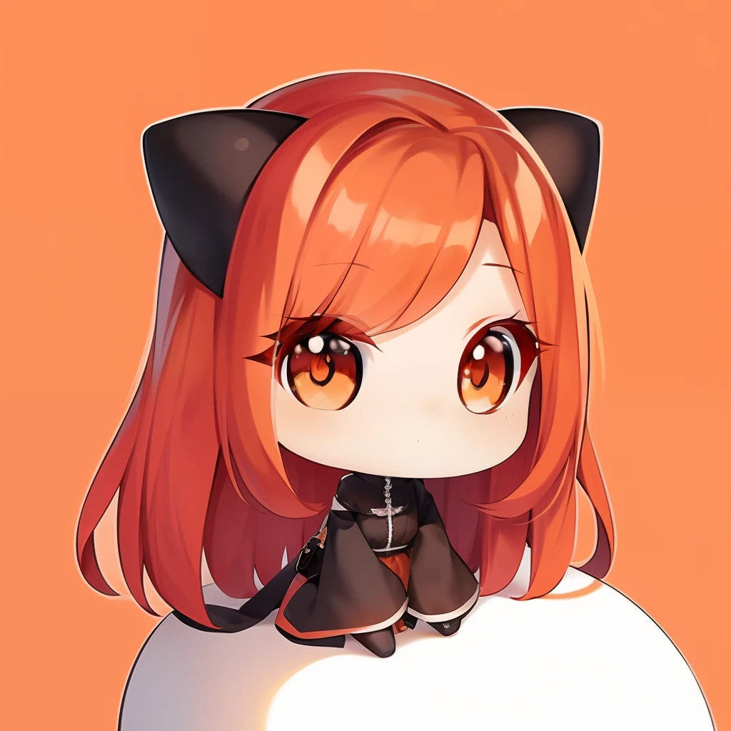 ​masterpiece、detaileds、Soft lighting、Long redhead goth cat girl、Orange-eyed chibi、white backgrounid、simple background、pencil、