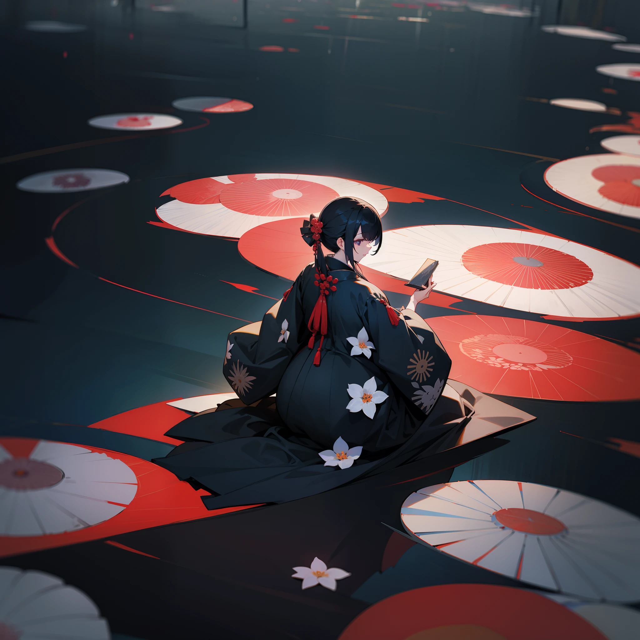 Japanese dress、femele、florals、A black、Black world、