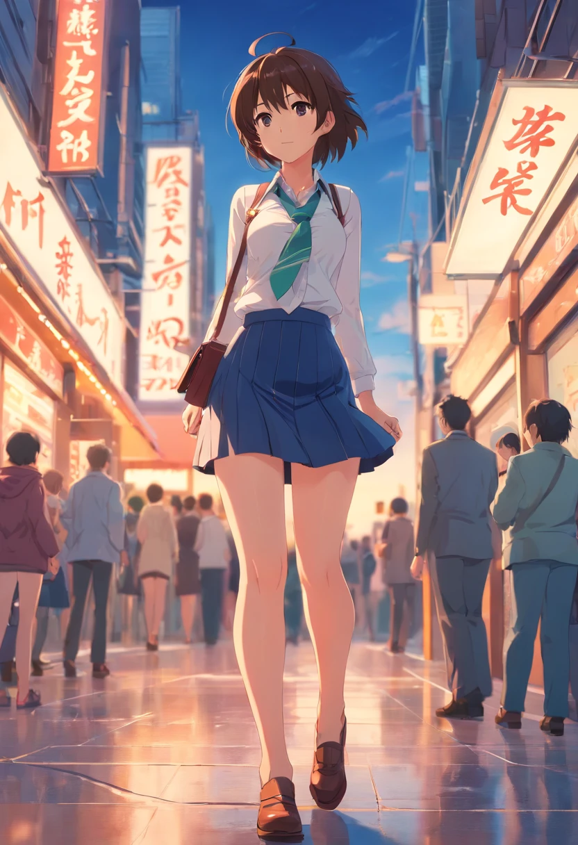 Raised sexy,short skirt,highr,slenderness,large boobs,slim waiste, big thighs, Vest line, exposed cleavage,jk,with a good figure