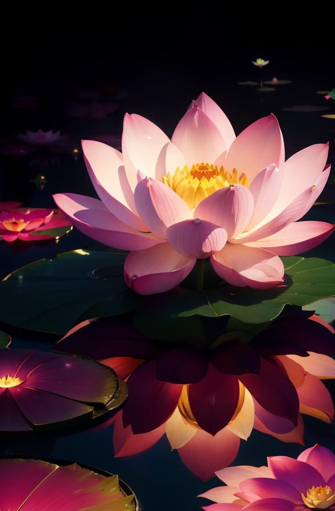 Very huge lotus flower，50 petals ，with light glowing