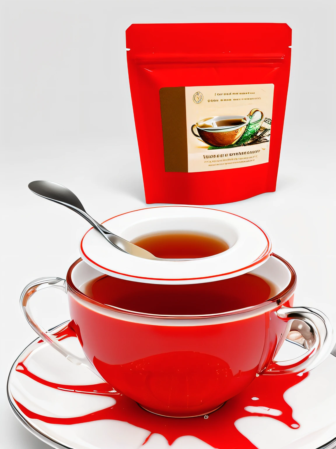 there is a cup of tea with a spoon in it, by David Ruby, inspired by Tan Ting-pho, product photo, official product photo, official product image, competition winning, distuburbing, inspired by Władysław Podkowiński, infused with lightning, professional product photo, infused