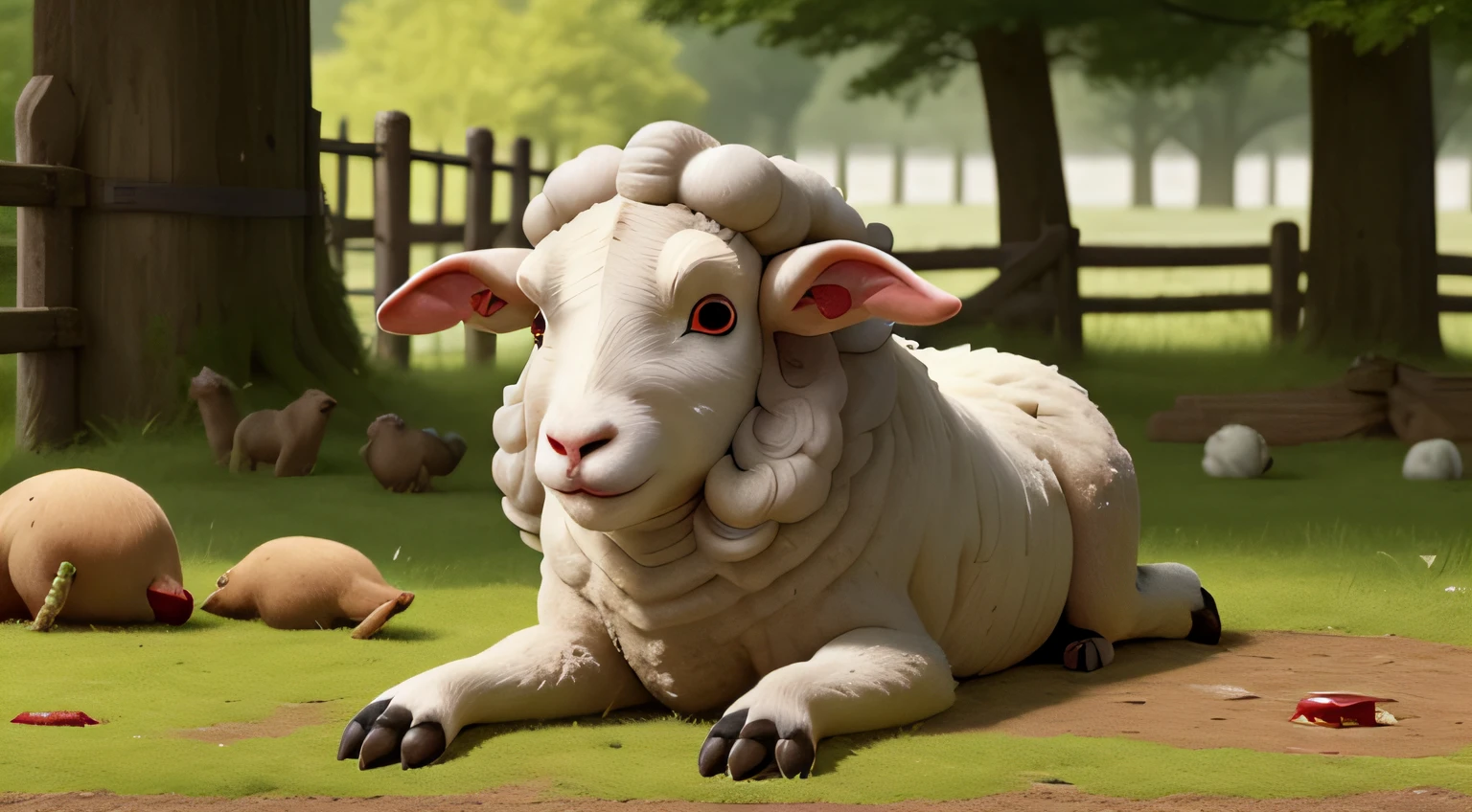 an aged sheep was sick lay on ground in blood