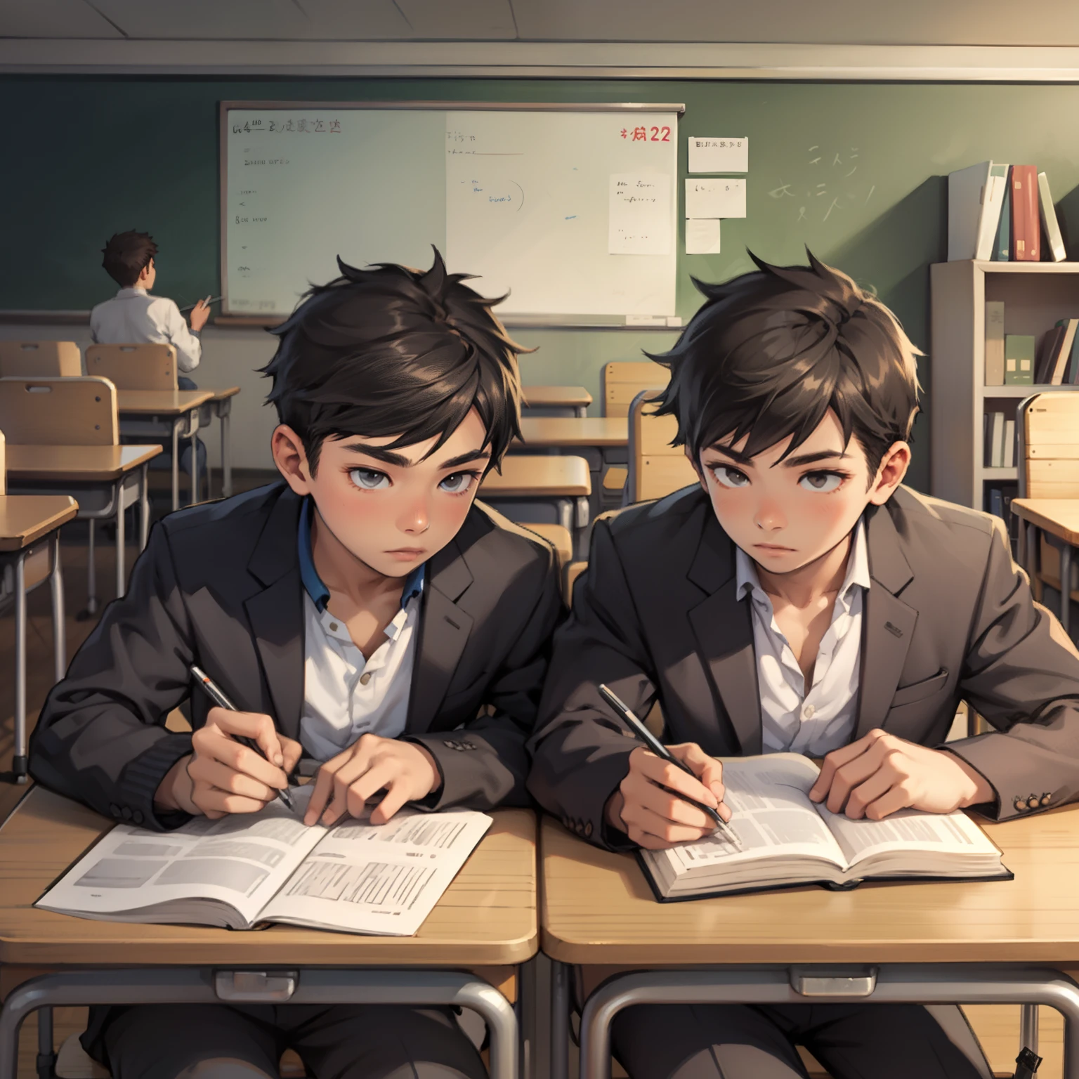 Two boys studying in a classroom