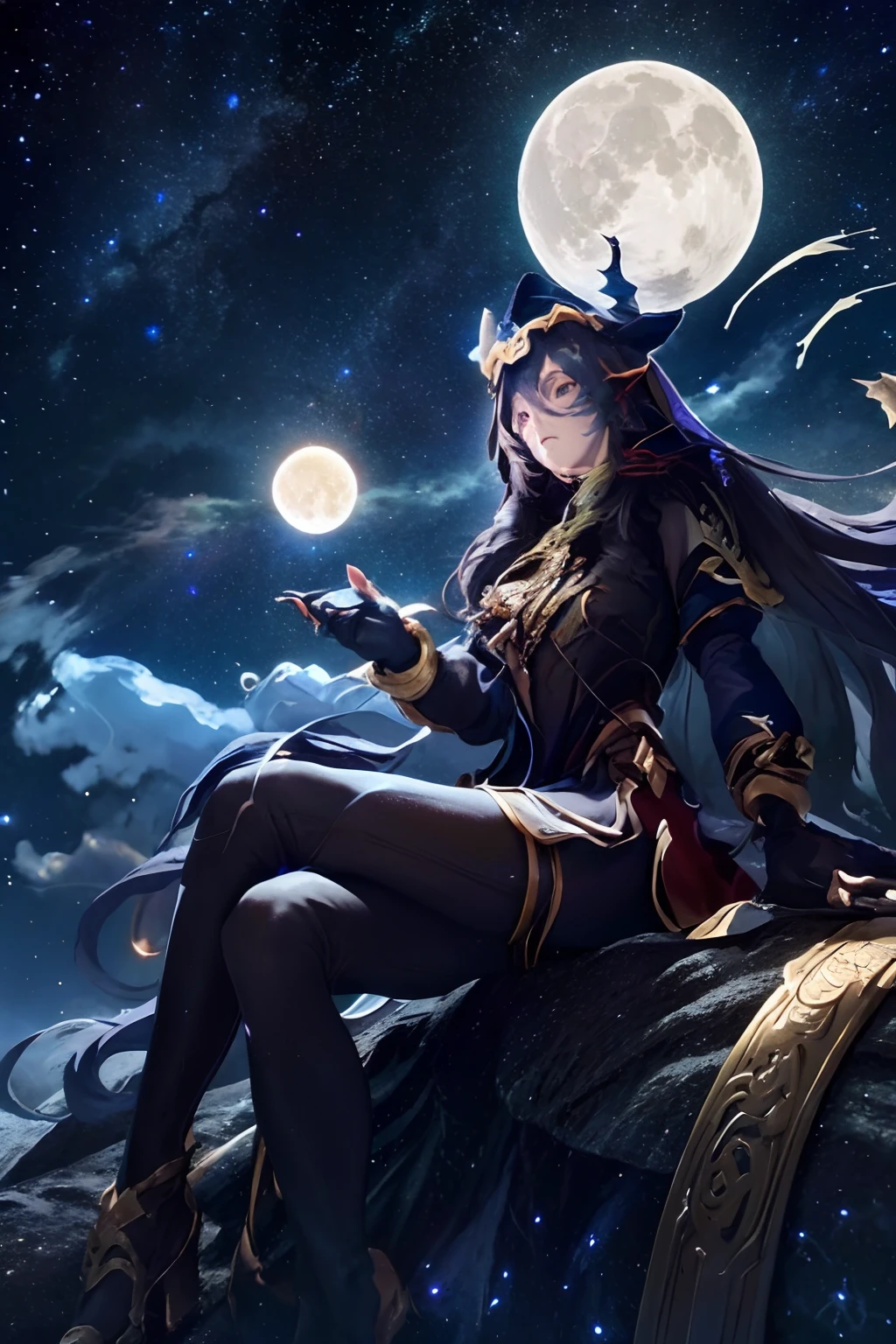 (Ying Dragon God), (Through the Clouds), (Top of the Mountains), (Complex), (Super Detail), (Starry Sky Background), (Stout Limbs), (Moon Night), (Ultra Clear), (Best Quality)