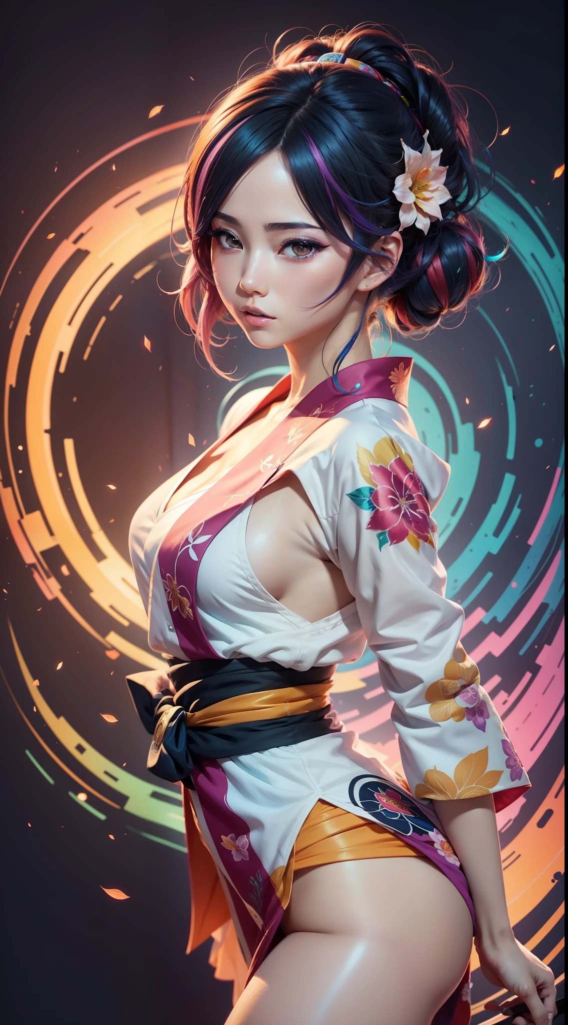 Anime girl with colorful hair and colorful yukata, full bodyesbian,rossdraws pastel vibrant, rossdraws cartoon vibrant, style of anime4 K, a beautiful anime portrait, artgerm colorful!!!, ! Dream Artgerm, Beautiful anime girl, anime styled digital art, Anime art wallpaper 4k, Anime art wallpaper 4 K, Digital anime art, Extremely detailed Artgerm