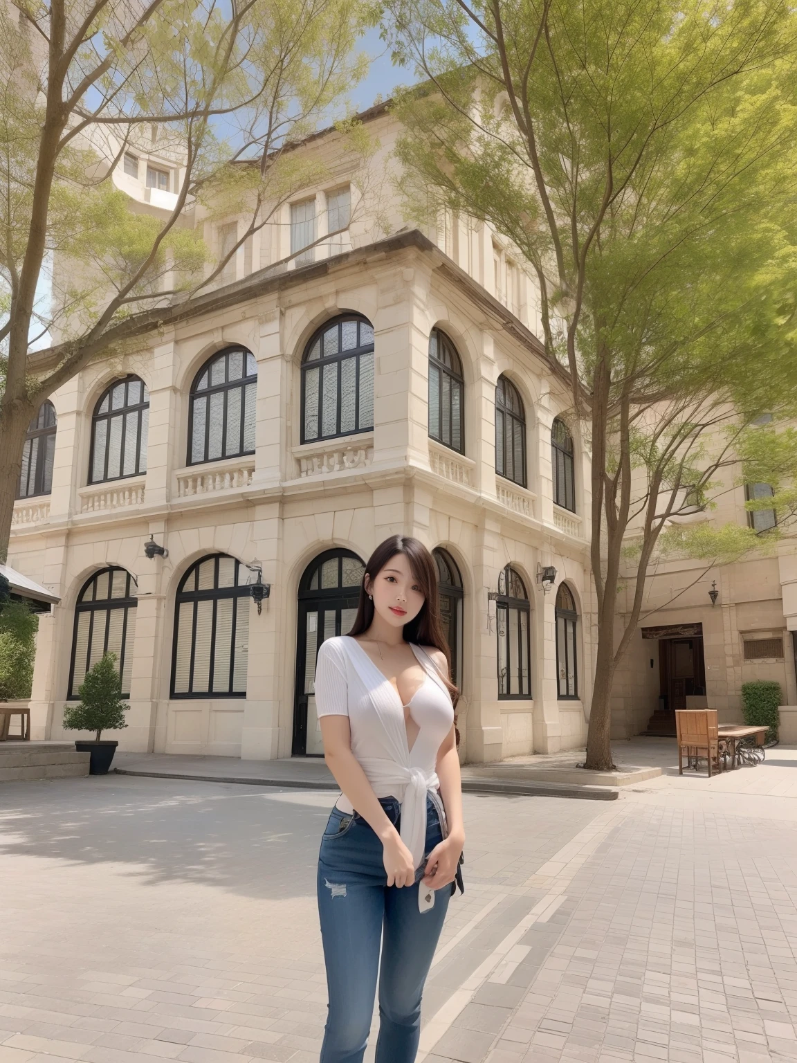 top-quality、Woman with a big sword、huge tit、Depicts the whole body、stone pavement、