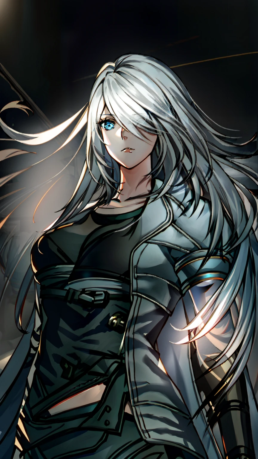 anime girl with white hair and blue eyes holding a sword, tifa lockhart with white hair, nier, nier autoamata, nier inspired, nier 2 b, white haired deity, nier:automata inspired, nier : automata inspired, fanart best artstation, girl with white hair, highly detailed exquisite fanart, artbook artwork