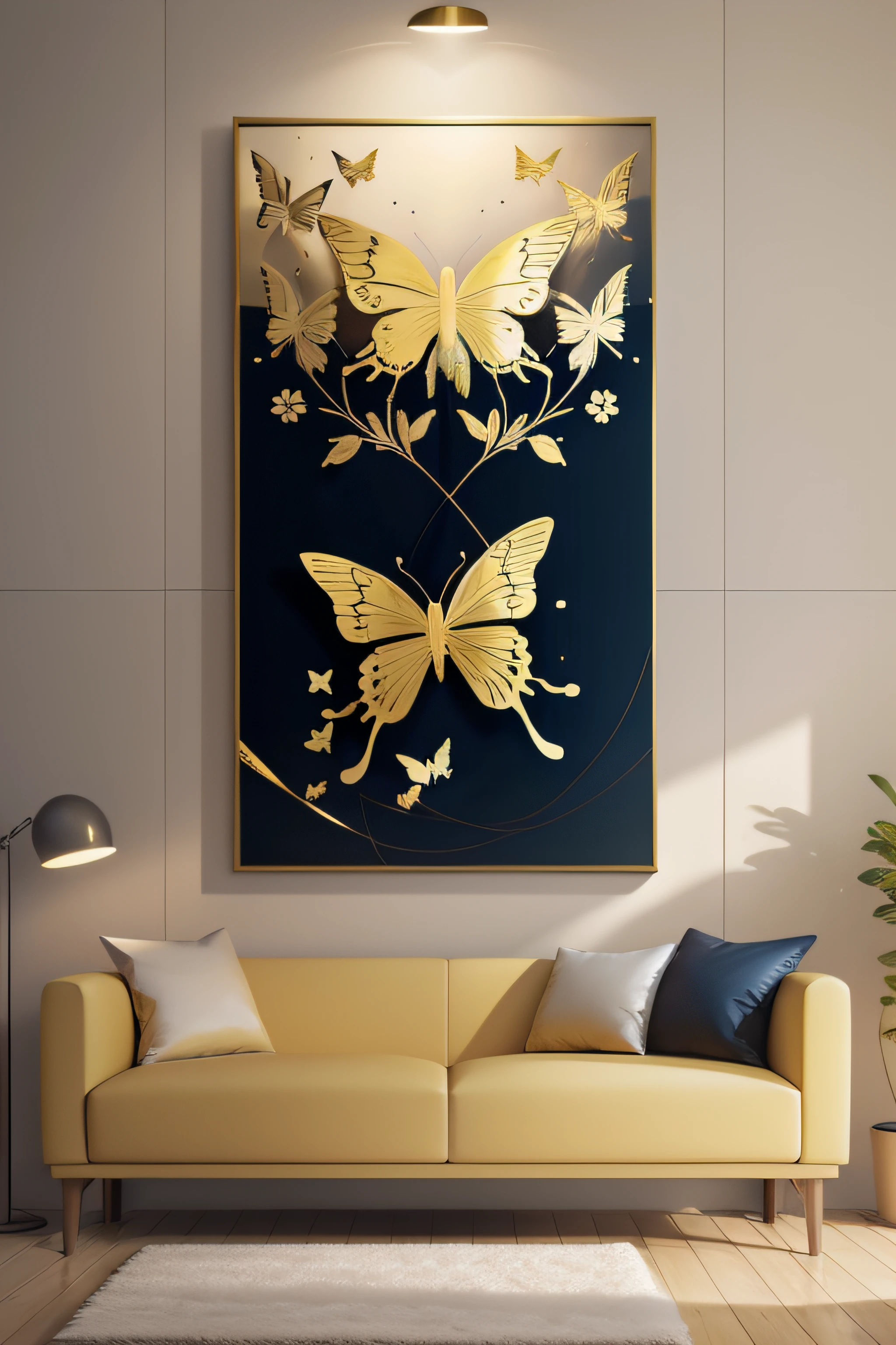 Wall art golden butterfly print on canvas Wall art gold and navy print modern living room decoration contemporary art