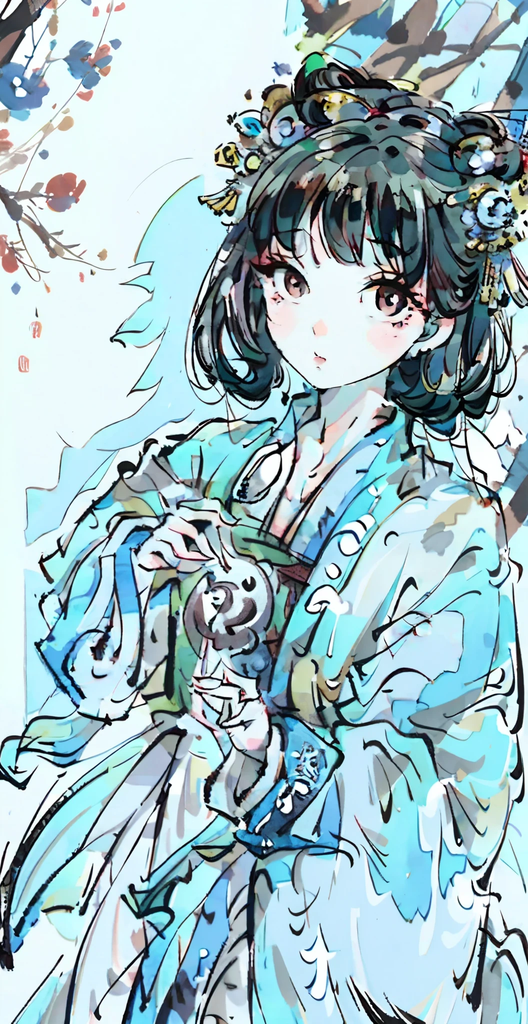 Close-up of a woman in an ancient dress, Chinese girl, Palace , A girl in Hanfu, China Princess, Realistic cute girl painting, Chinese woman, Chinese style, painting of beautiful, Gorgeous paintings, ,high quality portrait, art work, Beautiful character painting, , Princesa chinesa antiga,(Black colored eyes)