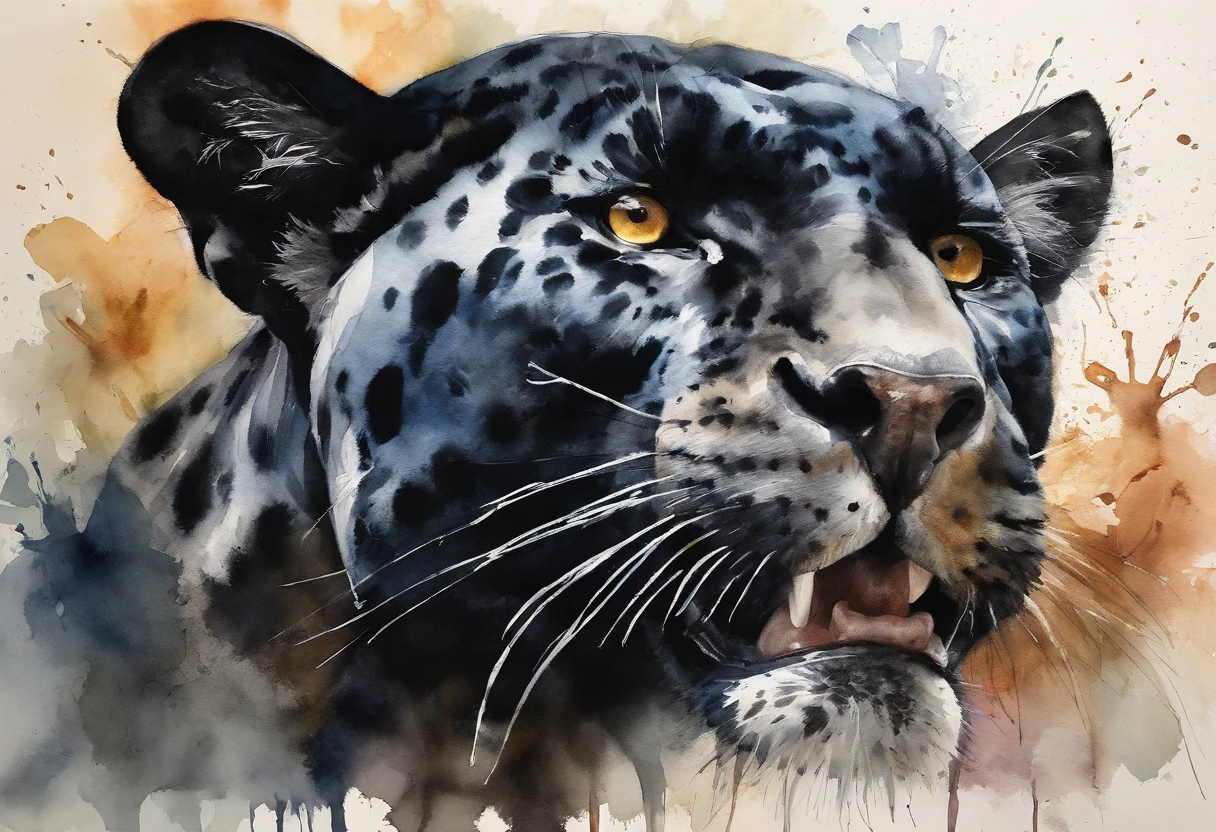 Roaring black jaguar head, centered position, 3D image, broken glass effect.