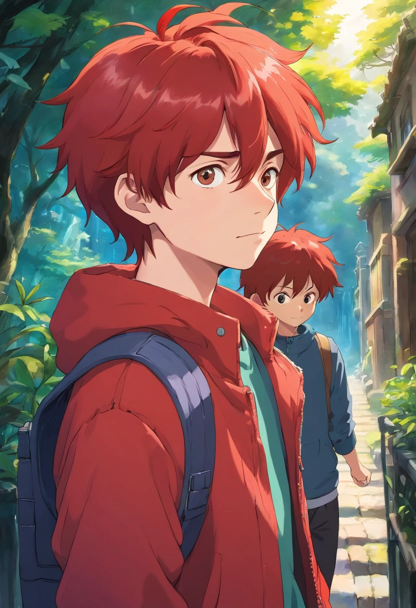 Red hair boy whit red jacket