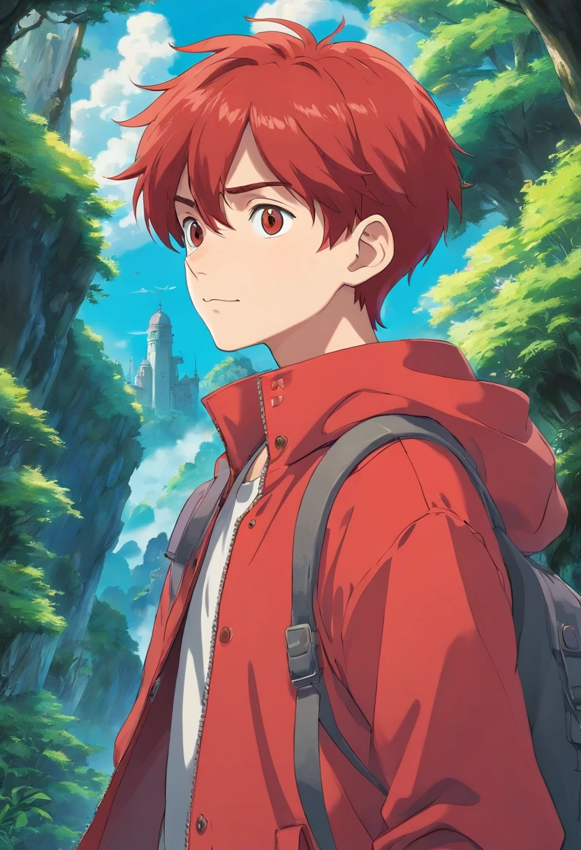 Red hair teen boy whit red jacket