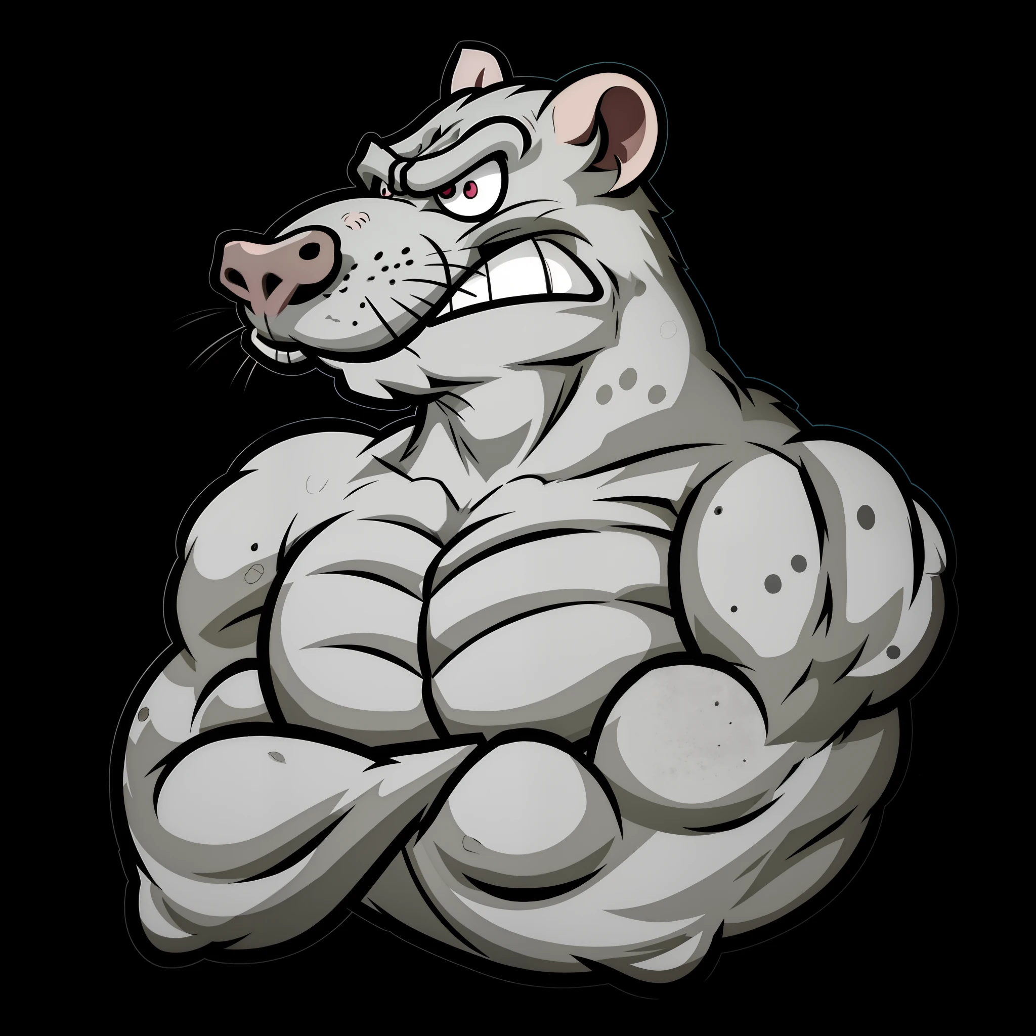 a cartoon mouse with a large muscular body and a pink bow, rato raivoso gigante, anthropomorphic rat, anthropomorphic gangster rat, An anthropomorphic mouse, an anthropomorphic gangster rat, rato colossal, Mascot illustration, em forma de rato, arte vetorial cel sombreada, lobisomem musculoso, manly monster tough guy, desenho animado altamente detalhado