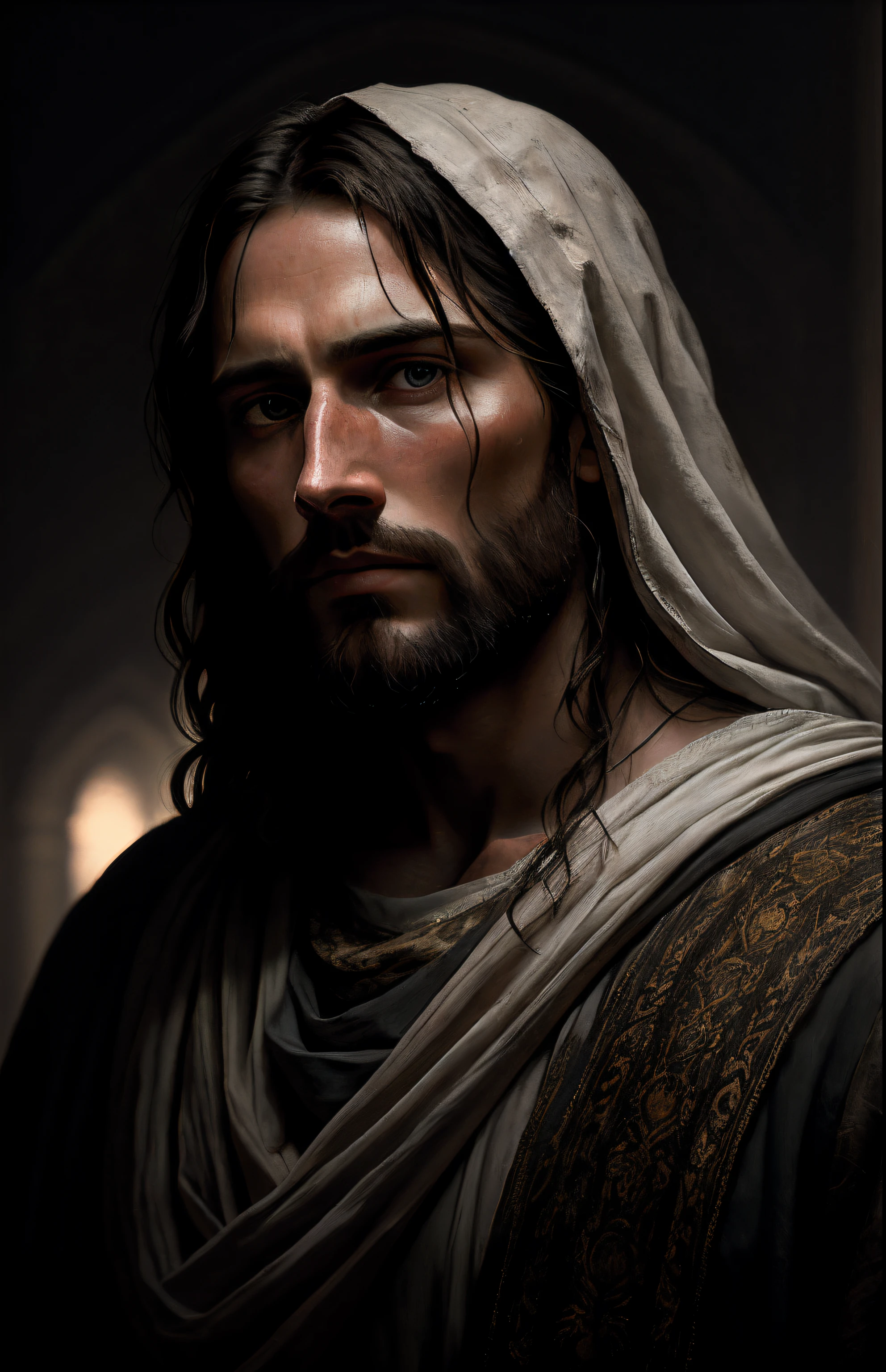 JESUS CHRIST DARK PHOTO: realistic epic, soft cinematic portrait, adobe lightroom, photographic lab, highly detailed, faded, (neutral colors: 1.2), (hdr: 1.4) , (soft colors:1.2), hyperdetailed, (artstation:1.4), cinematic, warm lights, dramatic light, (intricate details:1.1), complex background, (rutkowski:0.66), (blue and orange:0.4)