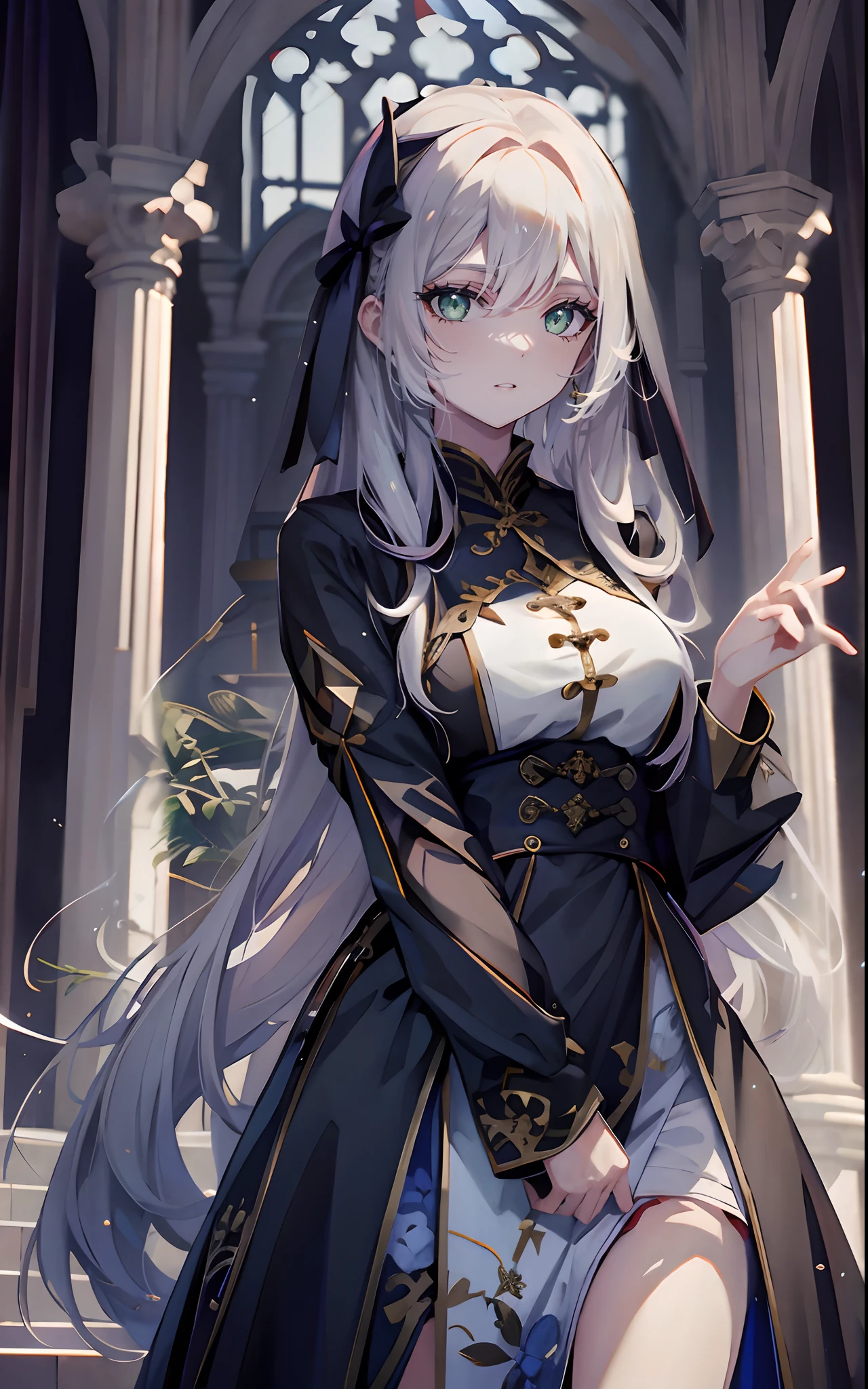 Gold Hairpin, Gray hair, Black shirt, White skirt, (Black cape:1.2), Pale face, sweat, Heavy breathing, blush, 怀pregnant穿衣质量最好:1.2), Super detailed,Practical ,portrait, Bright colors, soft light, Interesting point of view, Socks, Straight Hair, pregnant, pregnant肚, Chinese Sword, Anime Girl, Solo Girl