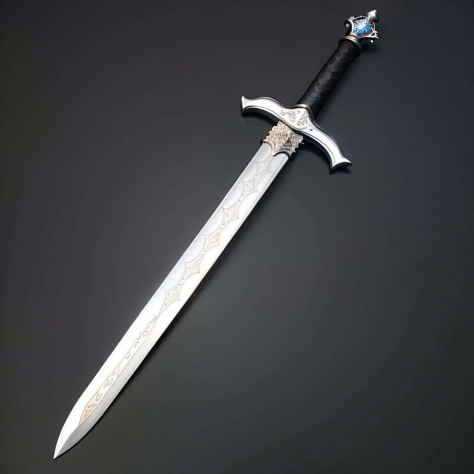 a closeup of a sword on a black surface, Basic steel sword, Espada longa, Espada medieval, espada grande, Espada Ligtt, two - handed sword, Espada larga, steel sword, Espada de Prata, espada grande, espada longa, Rapier, espada bonita, Broadespada, espada grande, uma espada larga, espada, espada de fantasia, espada enorme, arma medieval, icone de um jogo medieval, icone de jogo, (obra prima)(Ultra realista),(Ultra Dealhado),(melhor qualidade),(Ultra Detalhado)