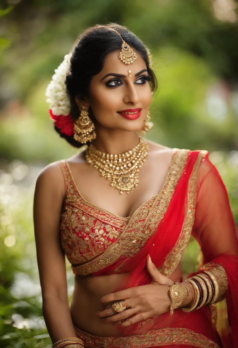 a woman in a sari posing for a picture, indian goddess, traditional beauty, indian, beautiful goddess, ornate cosplay, indian style, indian super model, beautiful maiden, gorgeous woman, south east asian with long, provocative indian, gorgeous beautiful woman, intricate outfit, hindu aesthetic, beautiful asian girl, extremely detailed goddess shot, jaw-dropping beauty, big boobs deep cleavage sexy navel, big boobs deep cleavage, sexy indian women, massive boobs in sexy bikni fusion full body,big tits,LinkGirl