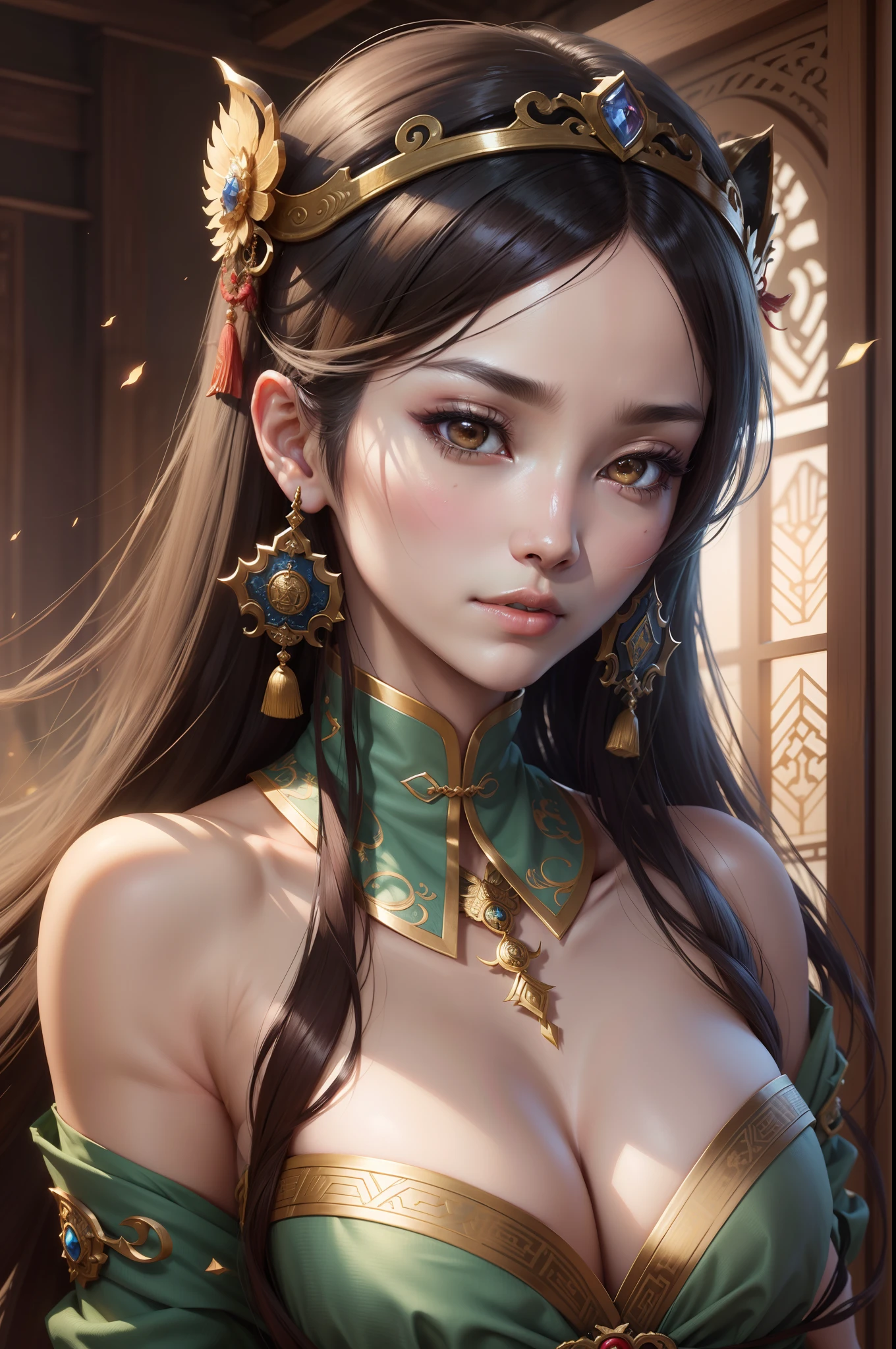 incarnation
One push news
create
Prompt words
copy
Best quality, tmasterpiece,Close-up of an oriental beauty,Superb beauty,Asian people,a close up of a woman with a crown on her head,GameCG,Smooth anime CG art,Art germ;3d unreal engine,Portrait Chevaliers du Zodiaque Fille,xianxia hero,4K detail fantasy,xianxia fantasy,intricate ornate anime cgi style,Bloodline 2 Revolutionary style,inspired by Li Mei-shu,(s the perfect face),(Delicate and beautiful facial features),(pretty eyes),(pointy nose),Ultra-fine face, A detailed eye, 二重まぶた,beauitful face, (photograph realistic:1.3),adolable,mediuml breasts,Riding a white tiger,The tiger wears silver armor in parts,Walk through the forest,Sunlight shines in the gap,There is a stream next to the forest,The creek is rocky。