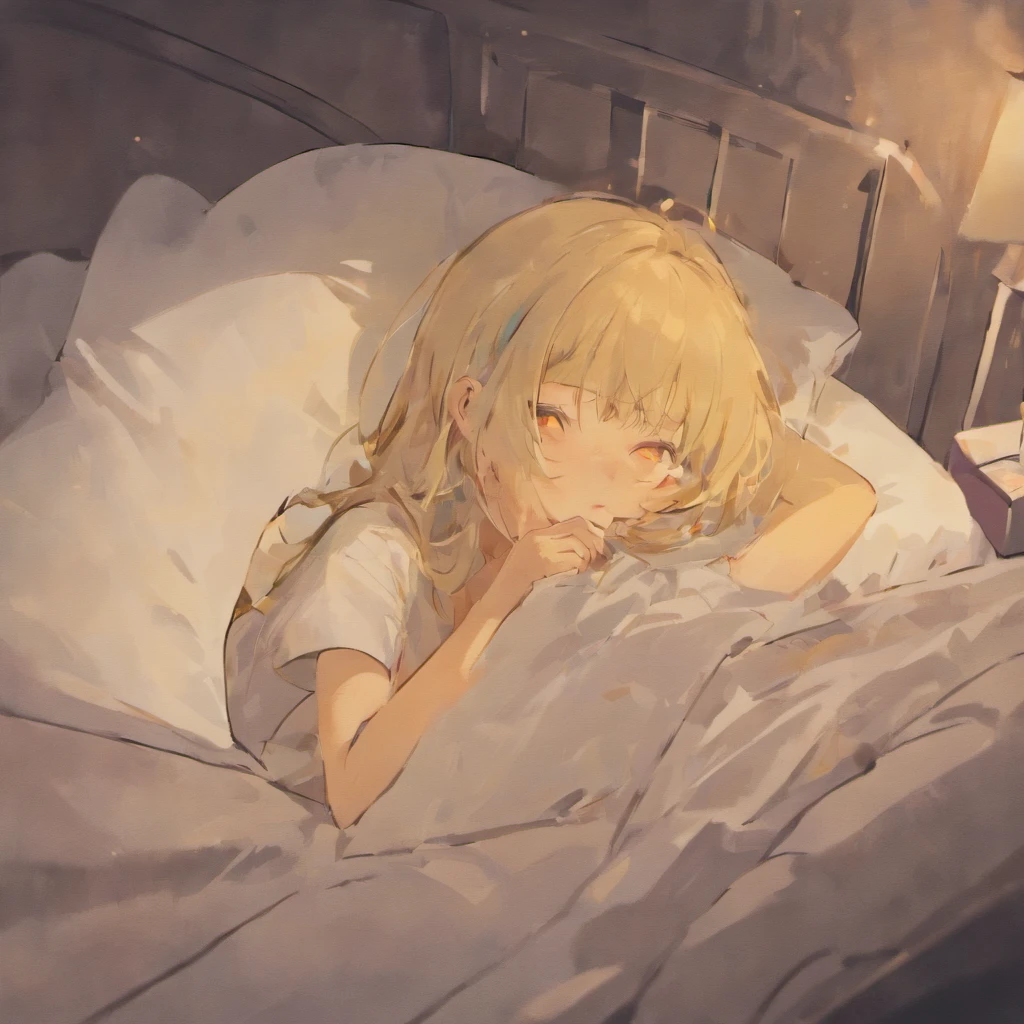 At the end of the bed there was a young man lying on a pillow looking at his phone。。, Lie down in bed,Place your hands under your head,Sleepy expression, relaxing after a hard day, Listen to music at 2 a.m, resting after a hard fight, Lie down in bed,Highly faded hairstyle, White shirt, Handsome, Cool