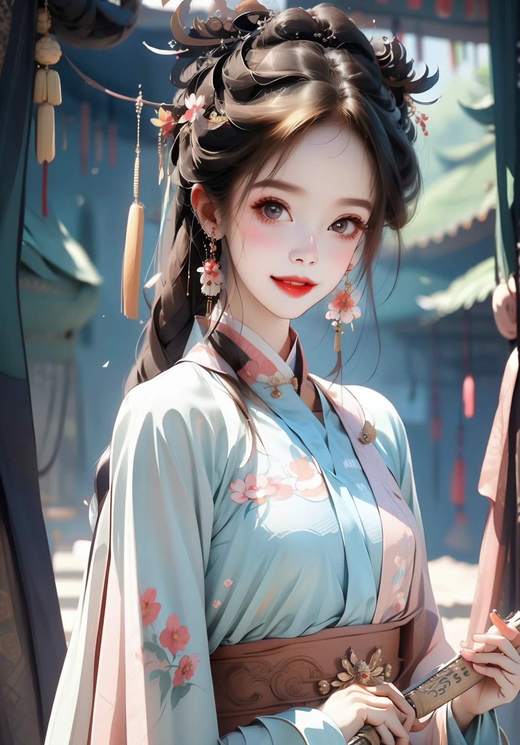 laughingly,Smiley eyes,Cherry small mouth,Natural expression