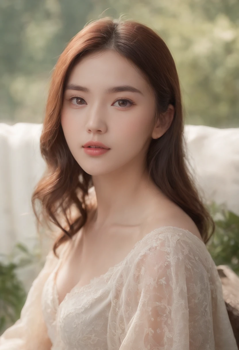 (Realistic lighting, best qualtiy, 8K, tmasterpiece:1.3)), sharp fokus:1.2,There was a young woman sitting by the window,Fine side contour of young woman, Mountain creek outside the window,With sunset, ,Ultra-fine face,Realistic facial features,Fine eyes,二重まぶた,Delicate mouth,Long hair,small detailed,realisticlying,ultra real photo,(exteriors,In the daytime:1.1)