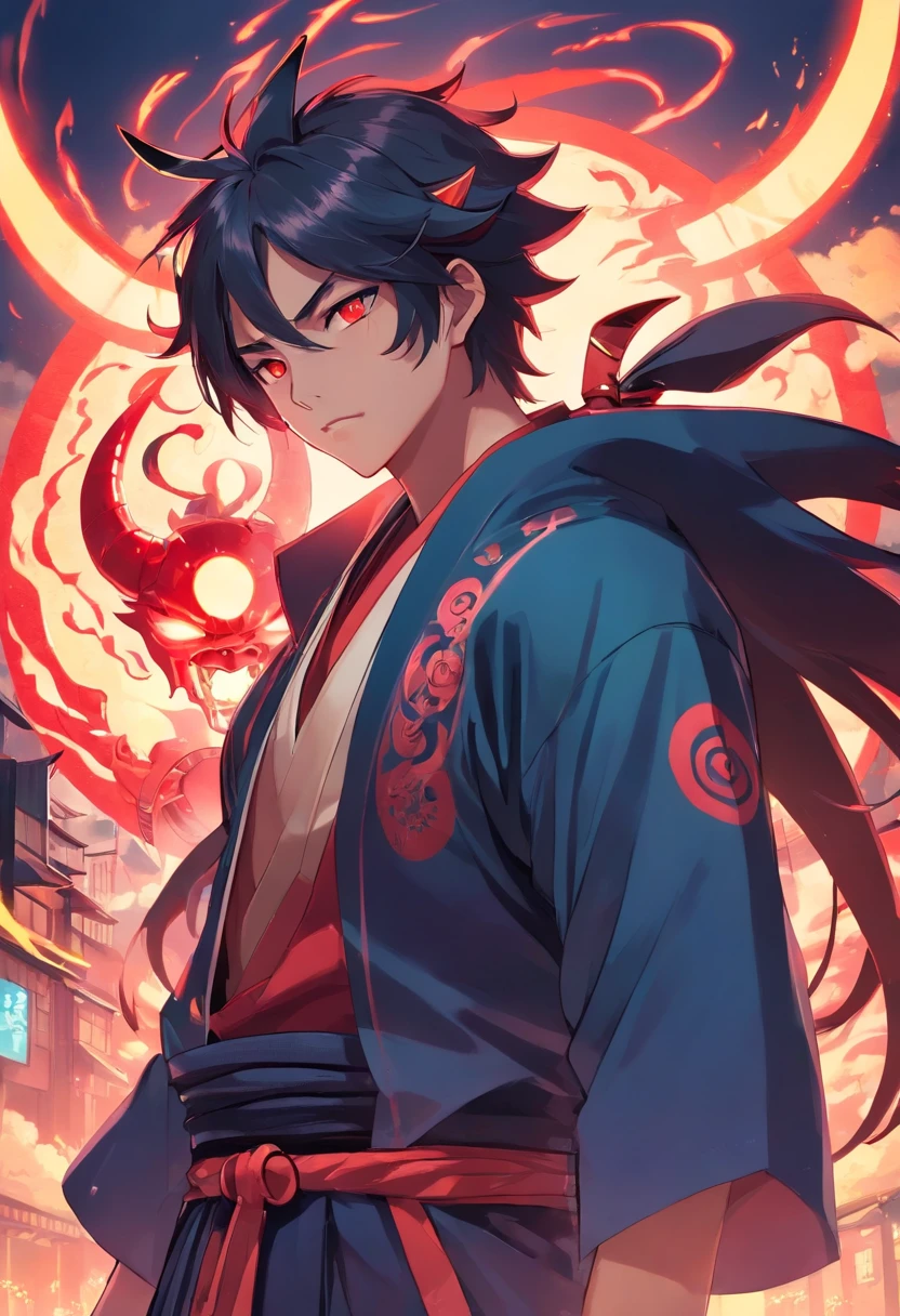 sky, cloud, holding_weapon, no_humans, glowing, , robot, building, glowing_eyes, mecha, science_fiction, city, realistic,mecha, a close up of a cartoon character with a demon face, demon samurai, villain wearing a red oni mask, demon samurai warrior, samurai with demon mask, oni horns, handsome guy in demon slayer art, neon samurai, handsome japanese demon boy, demon samurai mask, demon slayer artstyle, oni mask, onmyoji portrait, onmyoji detailed art, oni