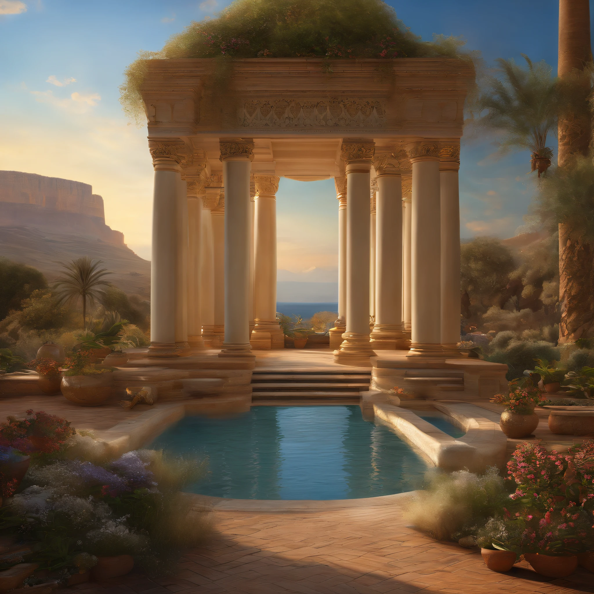 Paysage magique,Mysterious ,(Highly detailed CG Unit 8k wallpaper), The most beautiful work of art in the world, Professional majestic oil painting, complexe, High detail, mise au point nette, dramatique, Art of photorealist painting, Alma Tadema