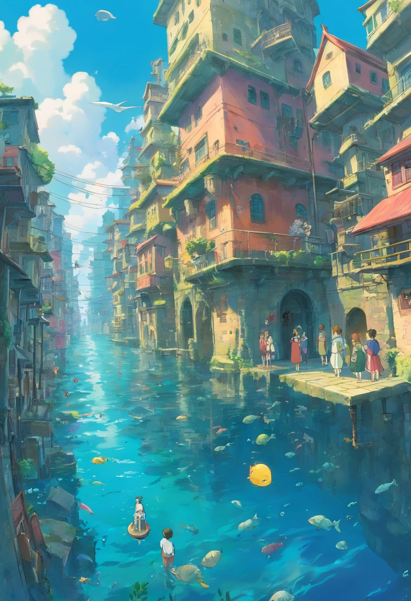 A submerged city with many citizens