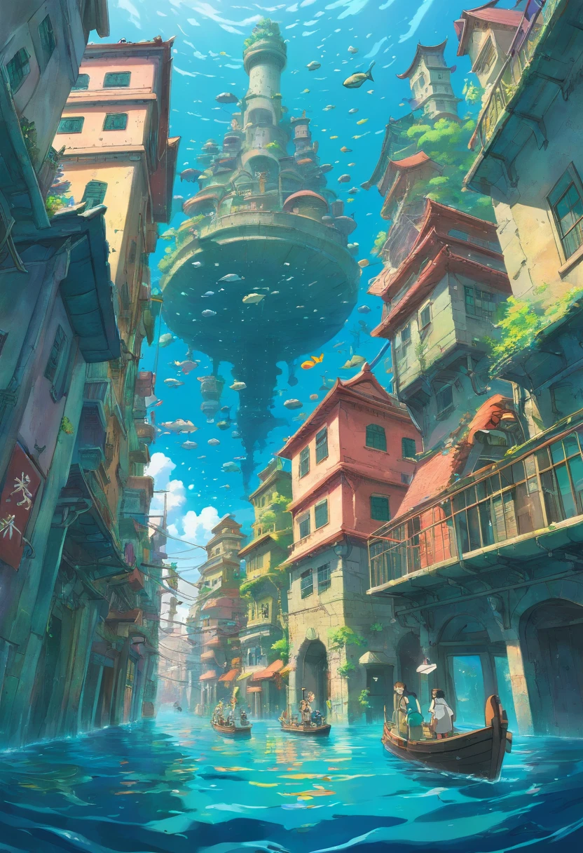 A submerged city with many citizens