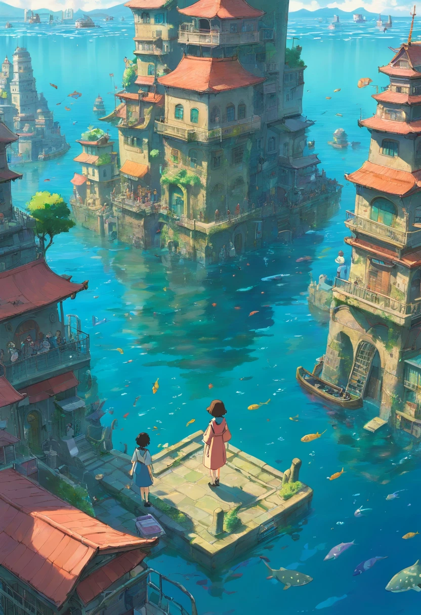 A submerged city with many citizens