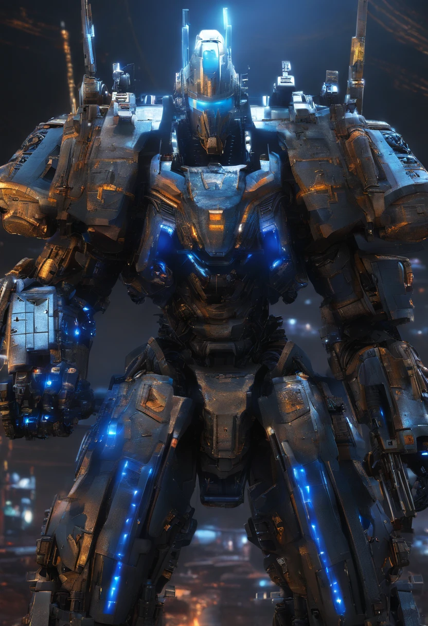 a warrior holding a banner written ultramar and wearing big blue armor with ultramar logo and emblem waring a mark iv armor blue sky tyranids bolter on the left hand and shootinh fighting for his life and for the imperium of man with his brothers and battle sister between them holding the line from the tiranids invasion