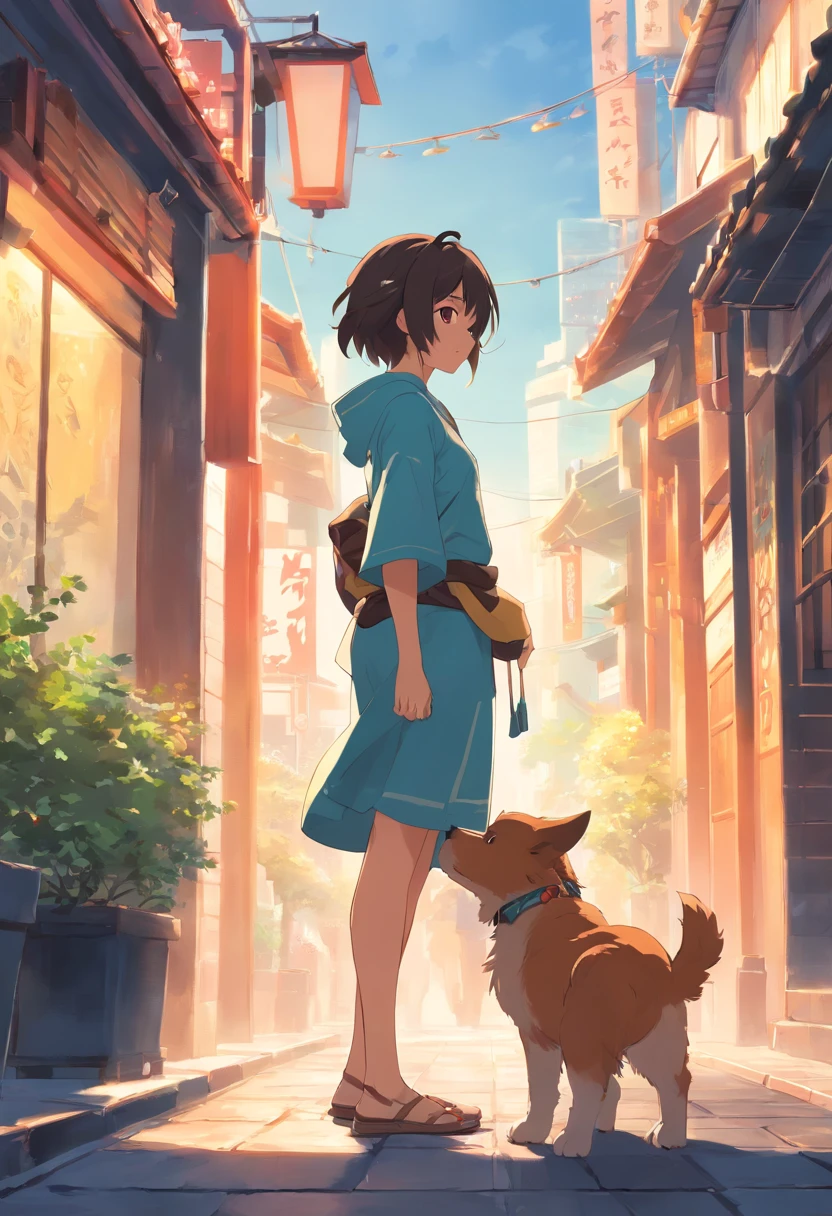 Adestrador com um cachorro, arte detalhada onmyoji, eles
