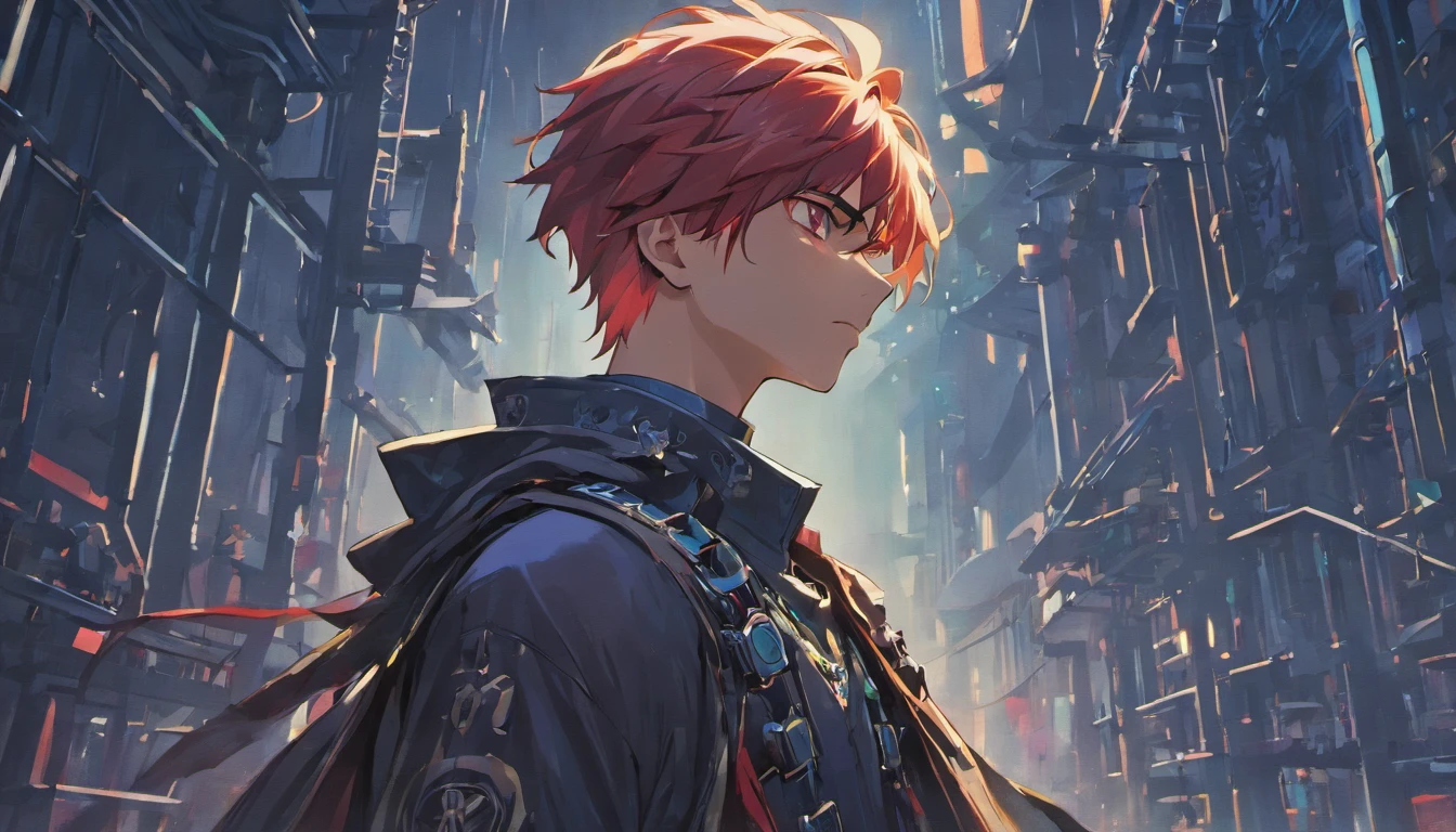 A cyberpunk samurai man, (upper body), in industrial area, perfect sky, detailed 4k concept art, 8k