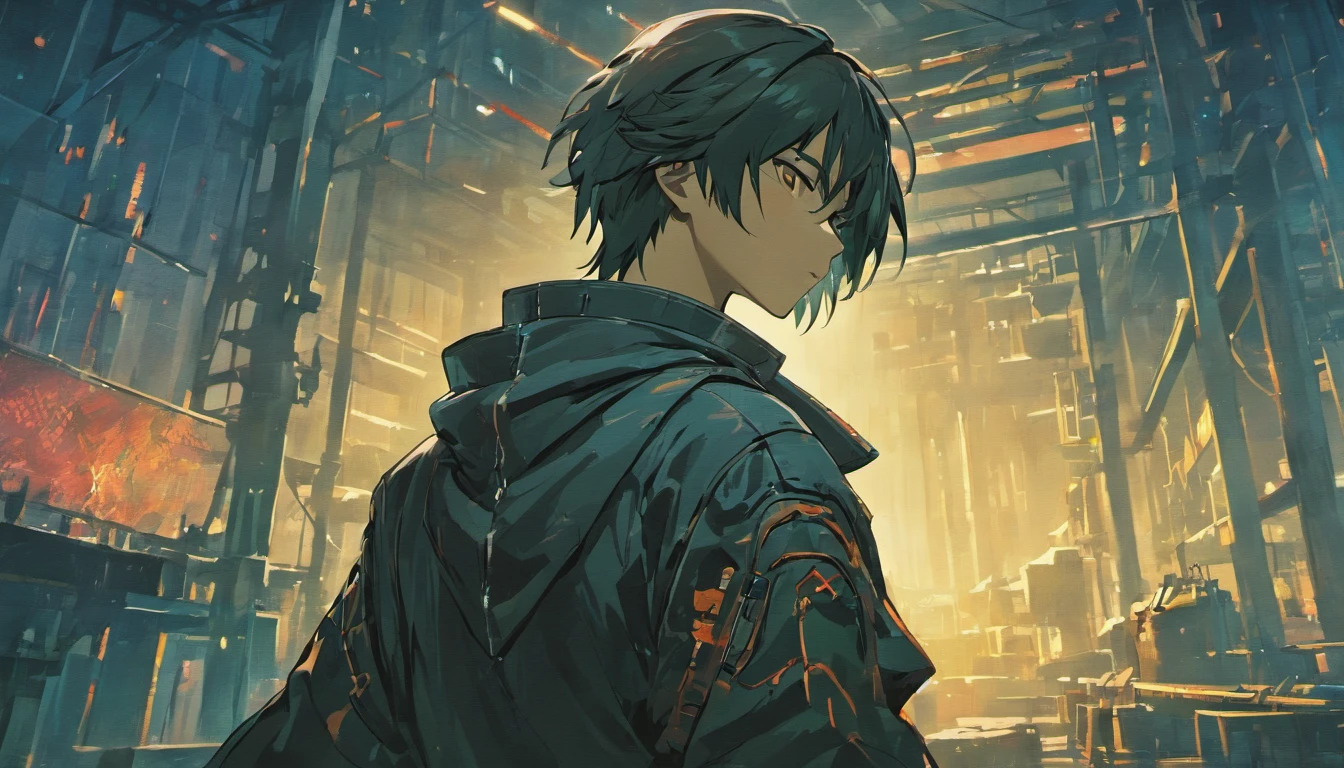 A cyberpunk samurai man, (upper body), in industrial area, perfect sky, detailed 4k concept art, 8k