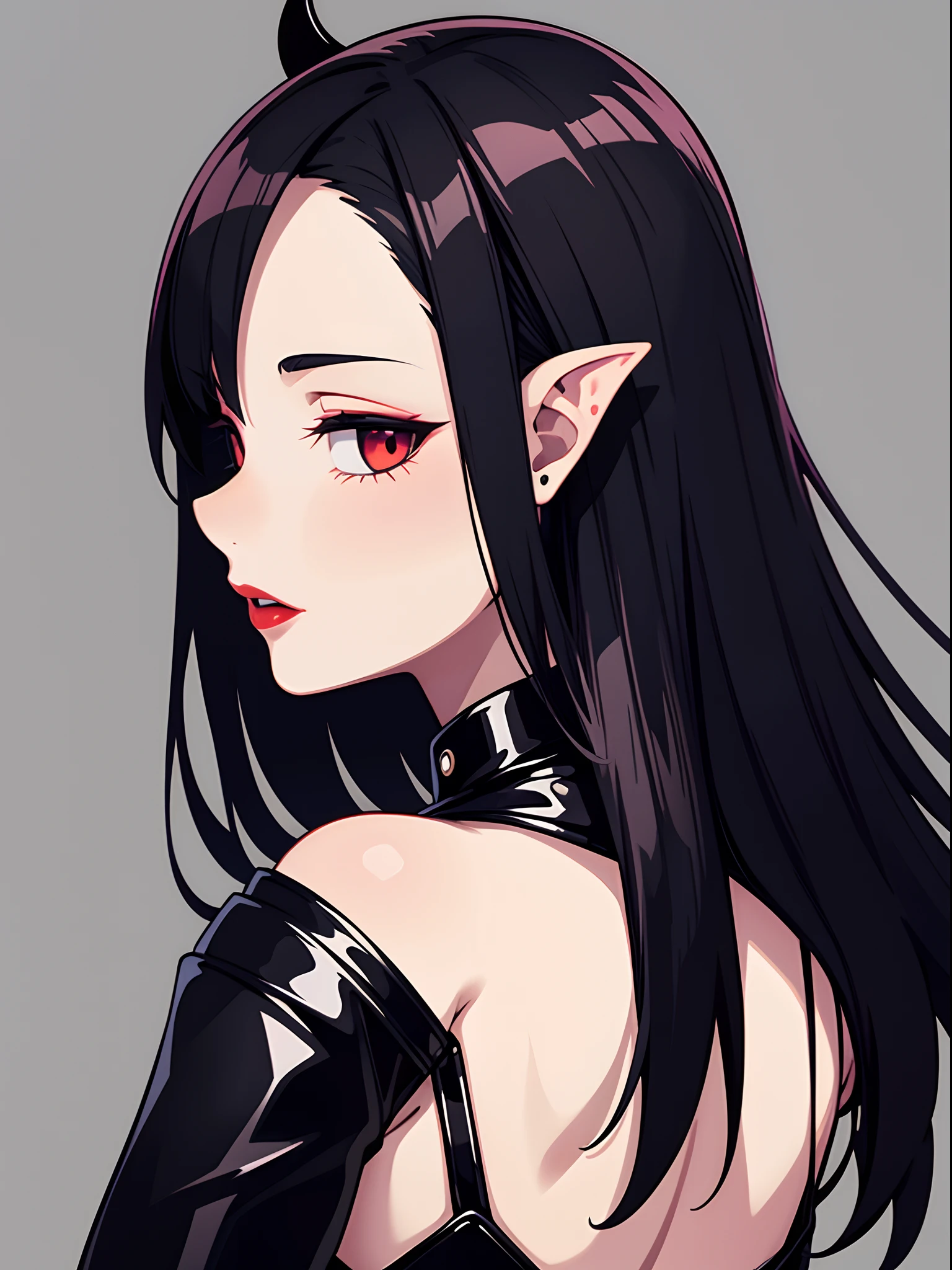 ((Best Quality, 8K, Masterpiece: 1.3)), 1girl, Beauty: 1.3, (Hairstyle Casual,), ninjutsu, dark fantasy, pointy ears, in combat, piercings, straps, Super Fine Face, casting, zealous attitude, vampire, red accents. sexy,dramatic lighting, cool clothing