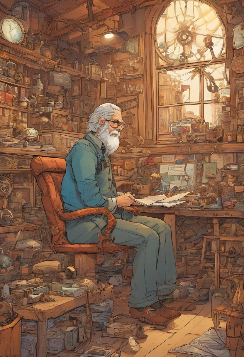 In a forgotten corner of a sprawling steampunk city, an elderly inventor lives alone in a creaky mansion. His cluttered workshop is filled with intricate gadgets, gears, and blueprints. Despite his solitude, his nimble fingers have crafted wonders for decades.
As he gazes out of a dusty window at the mesmerizing cityscape of airships and brass skyscrapers, the inventor sketches feverishly. He's on a mission to create his next marvel, something that will change the world.
