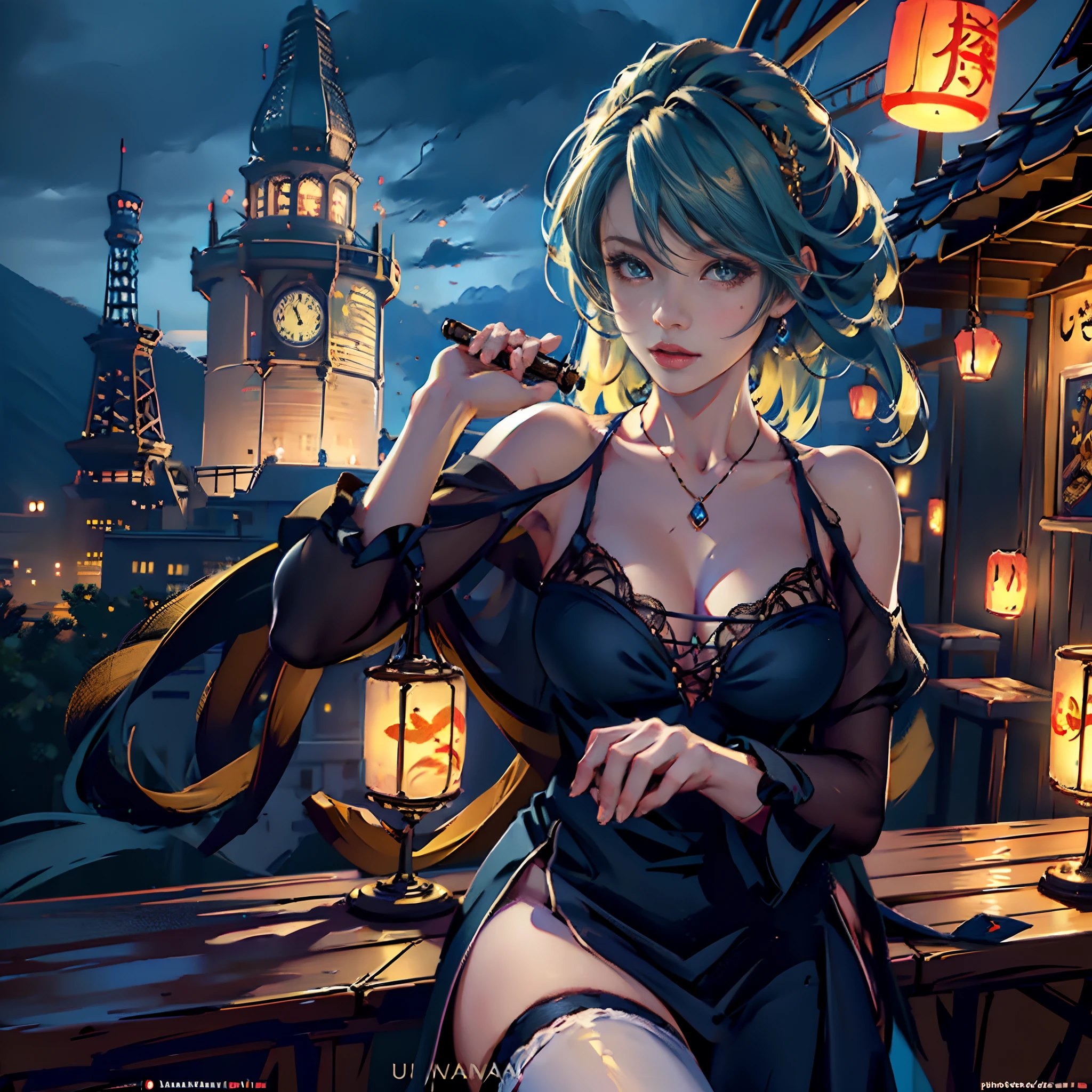 Best quality, masterpiece, ultra high res, (photorealistic:1.4), (masterpiece, top quality, best quality), Vanillaware,1girl, outdoor,night,