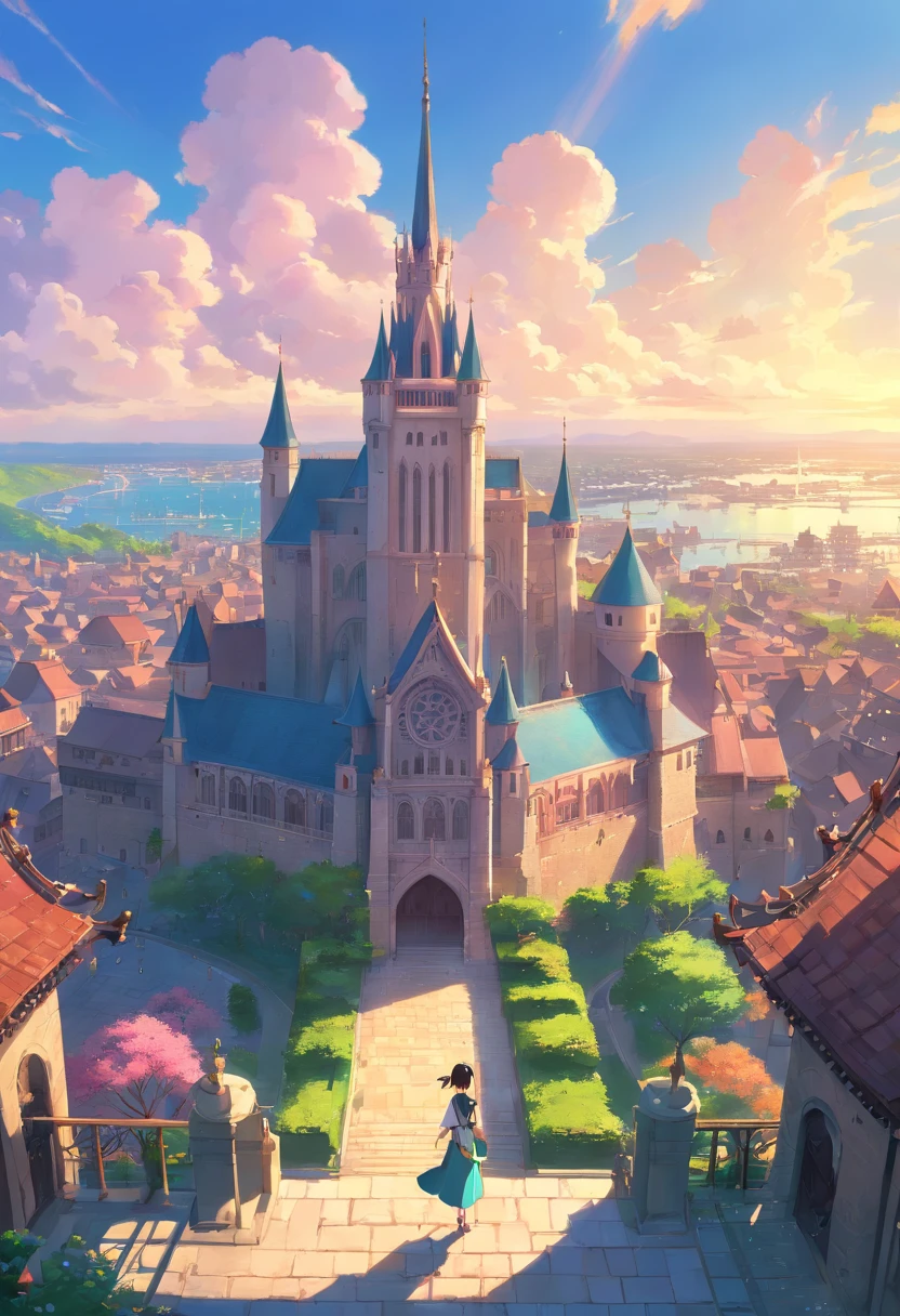 Una enorme palacede estilo renacentista, fantasy art, ciudad medieval, Fantasy City, hermosa ciudad con jardines, bello edificios, Magnificent fantasy city,