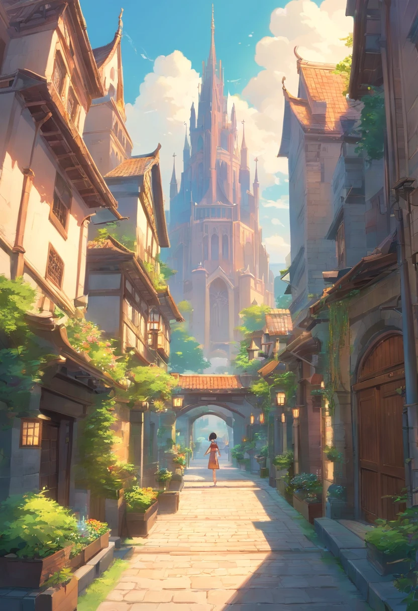 Una enorme palacede estilo renacentista, fantasy art, ciudad medieval, Fantasy City, hermosa ciudad con jardines, bello edificios, Magnificent fantasy city,