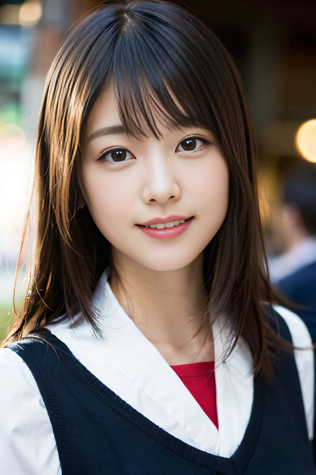 (8K、Raw photography、top-quality、​masterpiece:1.2)、(realisitic、Photorealsitic:1.37)、ultra-detailliert、超A high resolution、女の子1人、see the beholder、beautifull detailed face、A smile、Constriction、(Slim waist) :1.3)、Beautiful detailed skin、Skin Texture、Floating hair、Professional Lighting、Whole human body、Longhaire、a blond、japanese hight school uniform、hi-school girl、a sailor suit、Bob Hair、University、Happy smile, (hyper pretty face:1.5),